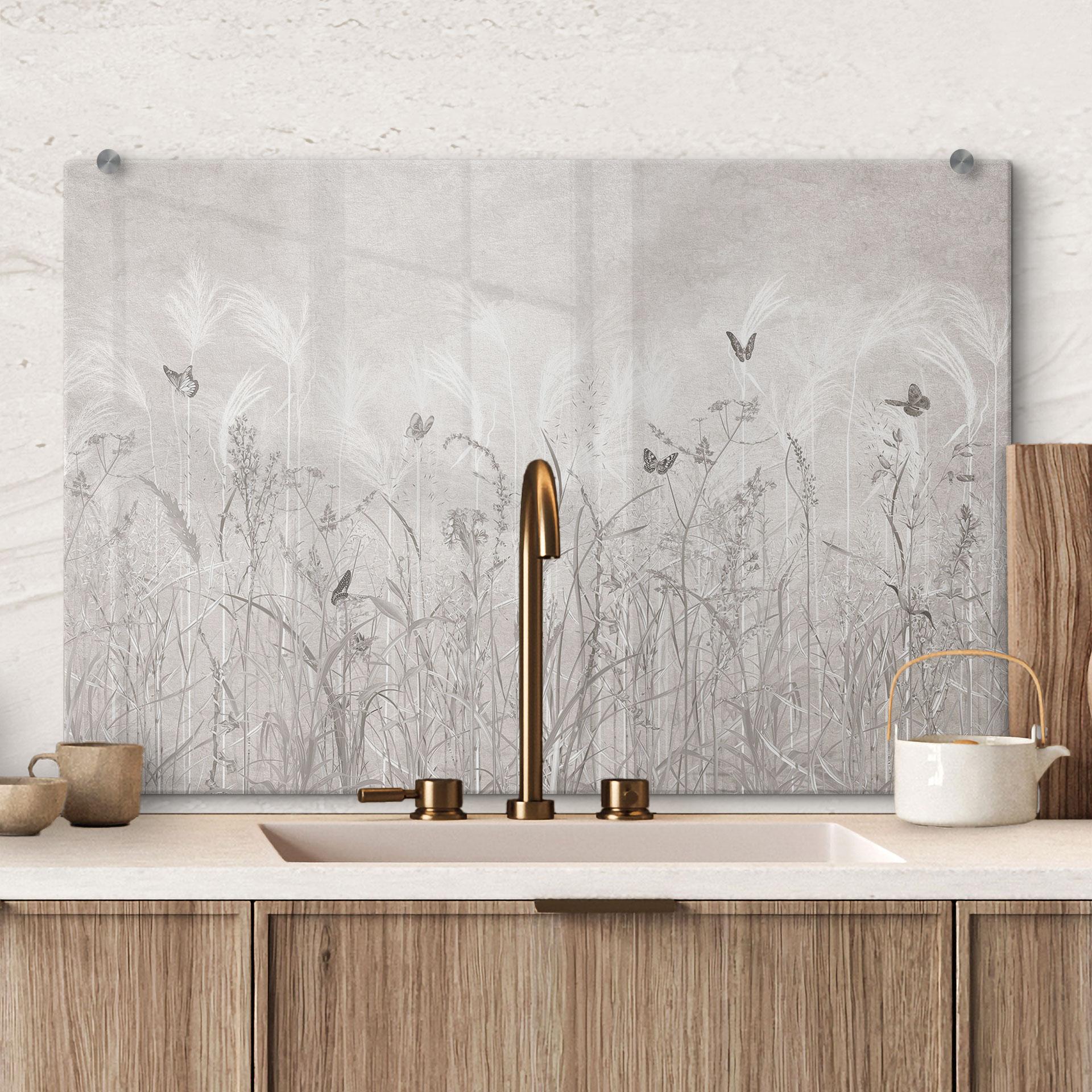 Spatscherm Wilde bloemenweide met vlinders in Scandinavisch design - Ms Tiff