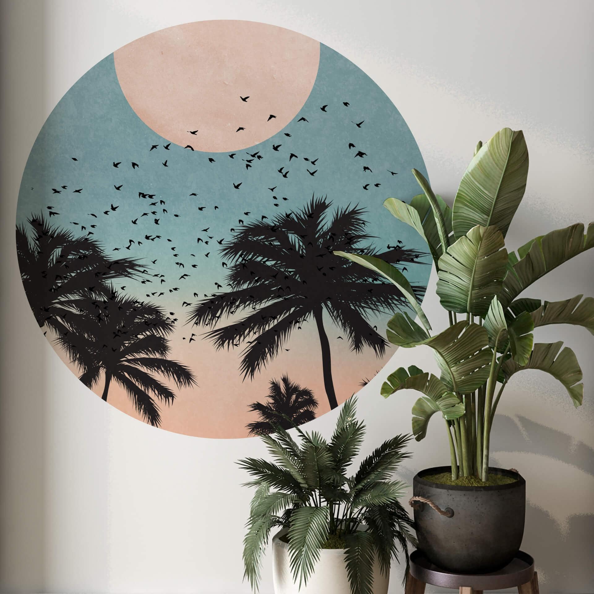 Sticker mural Kubistika - Coucher du soleil - Rond