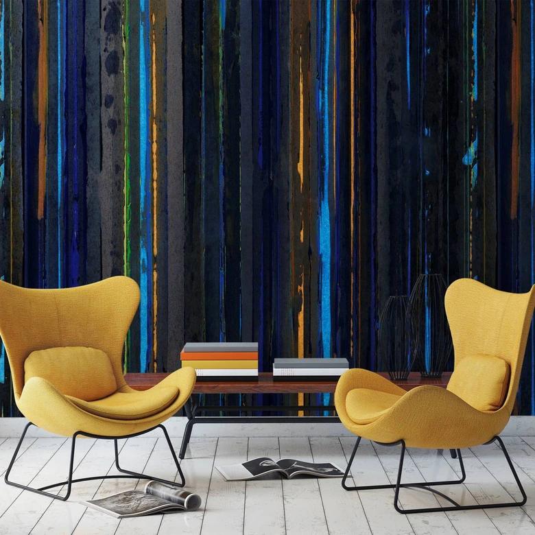 Abstract Bamboe Behang Fotobehang, Blauw Gestreept 3.40 x 2.12 m
