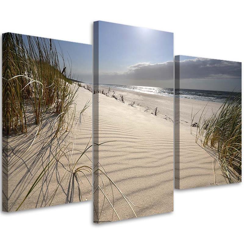 3 stykke lærredsprint, Beach Sea Dunes Nature