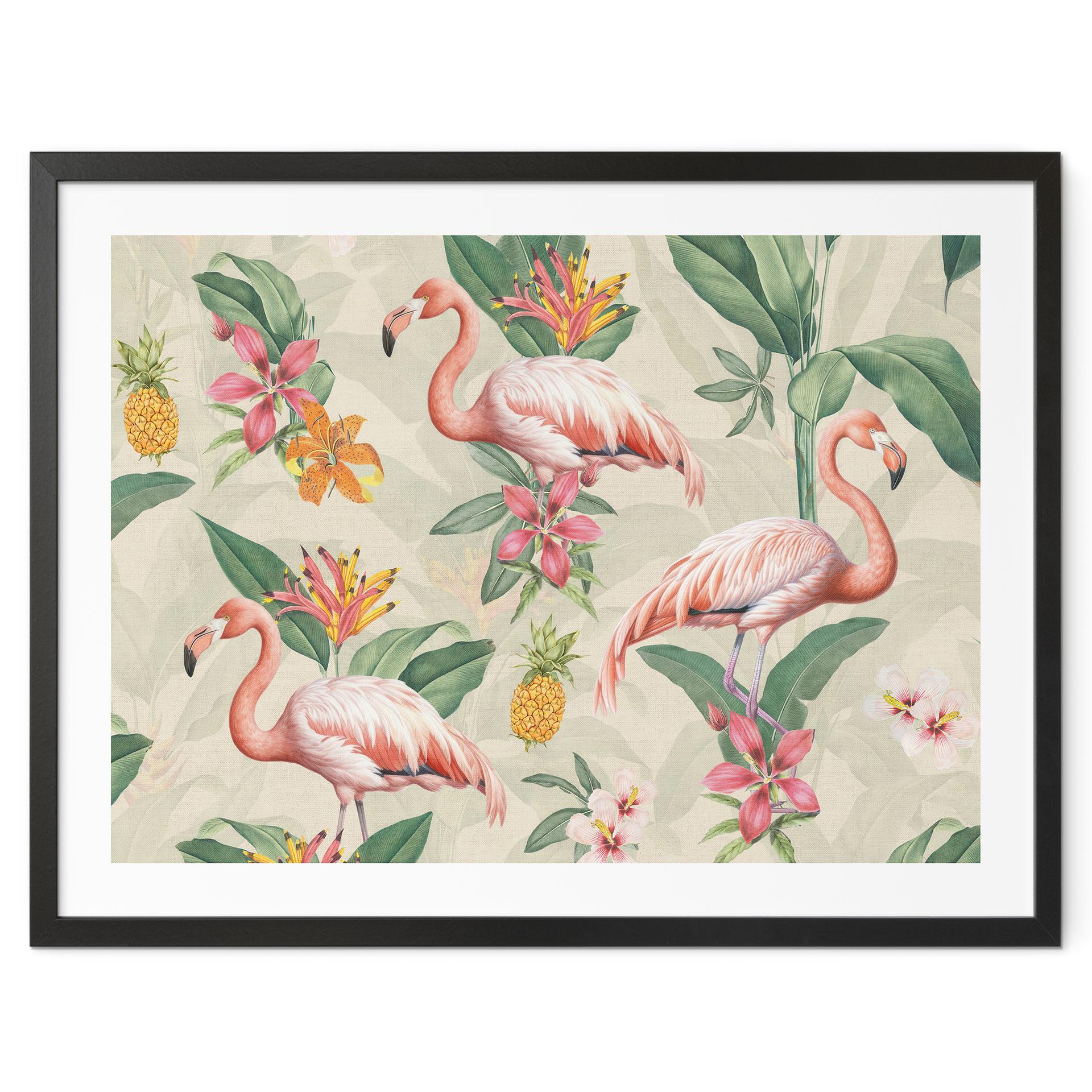 Plakat med flamingo og tropiske blade - Bloomery Decor