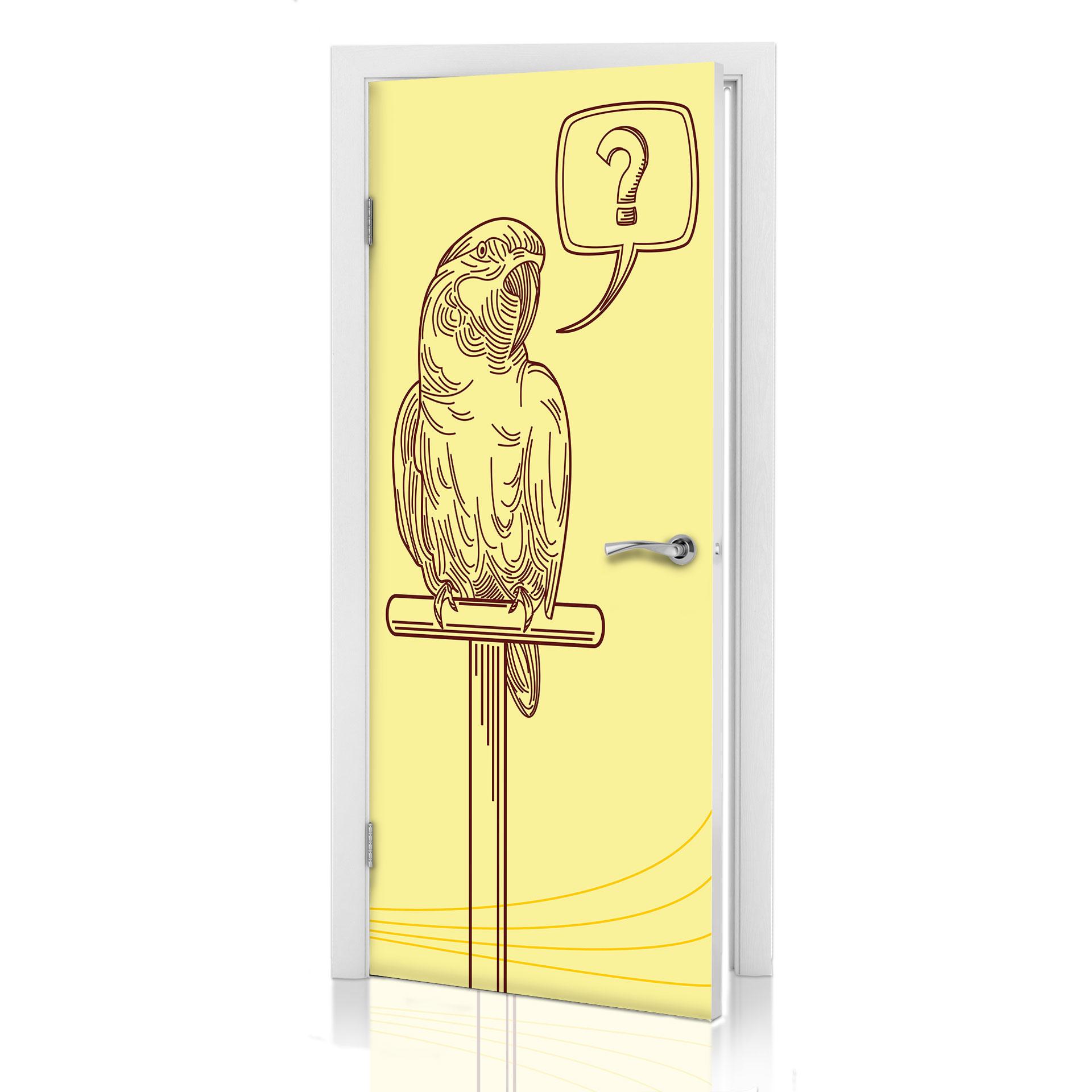 Türdesign Fragezeichen Papageien Illustration 91x200 cm