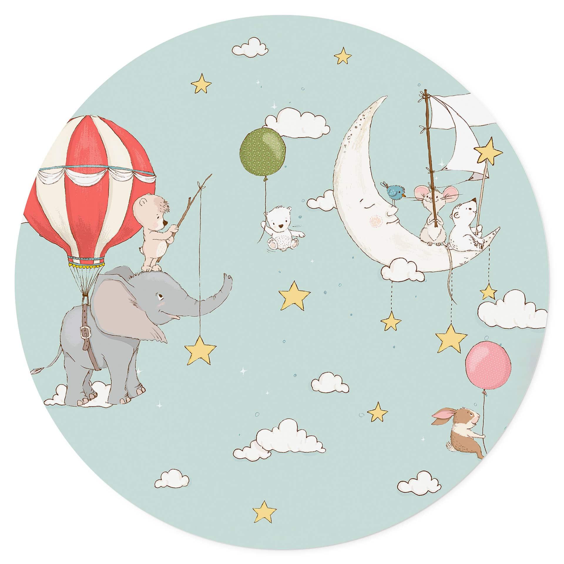 Vinilo decorativo Animales voladores con globo aerostático - Skellern - Redondo