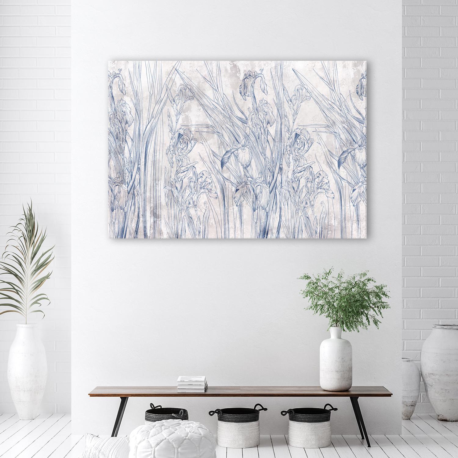 Canvasbillede, Iris blomst kontur blå