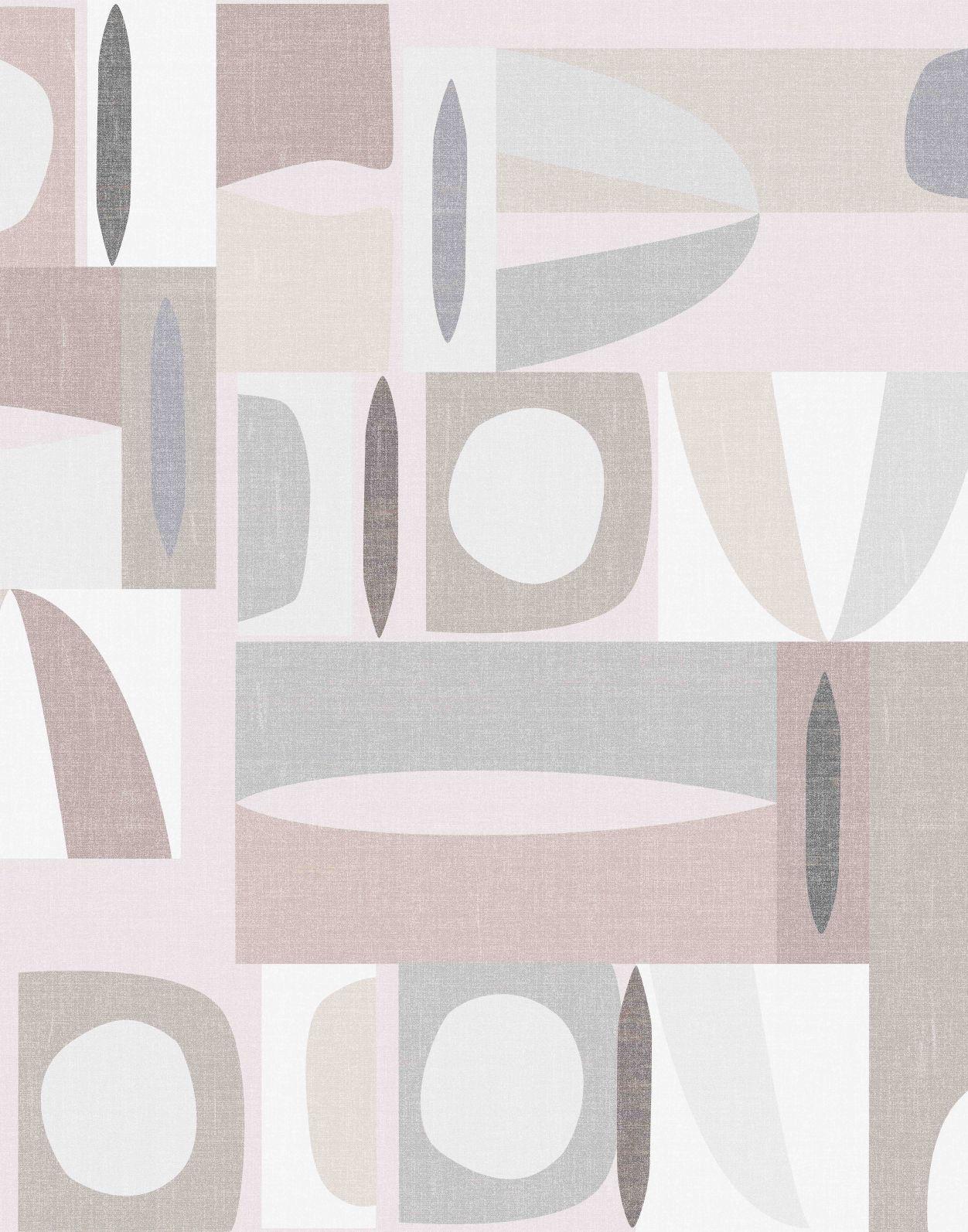 Fototapet Abstrakt geometri i off-white & greige i mid-century stil 2,7 x 2,12 m