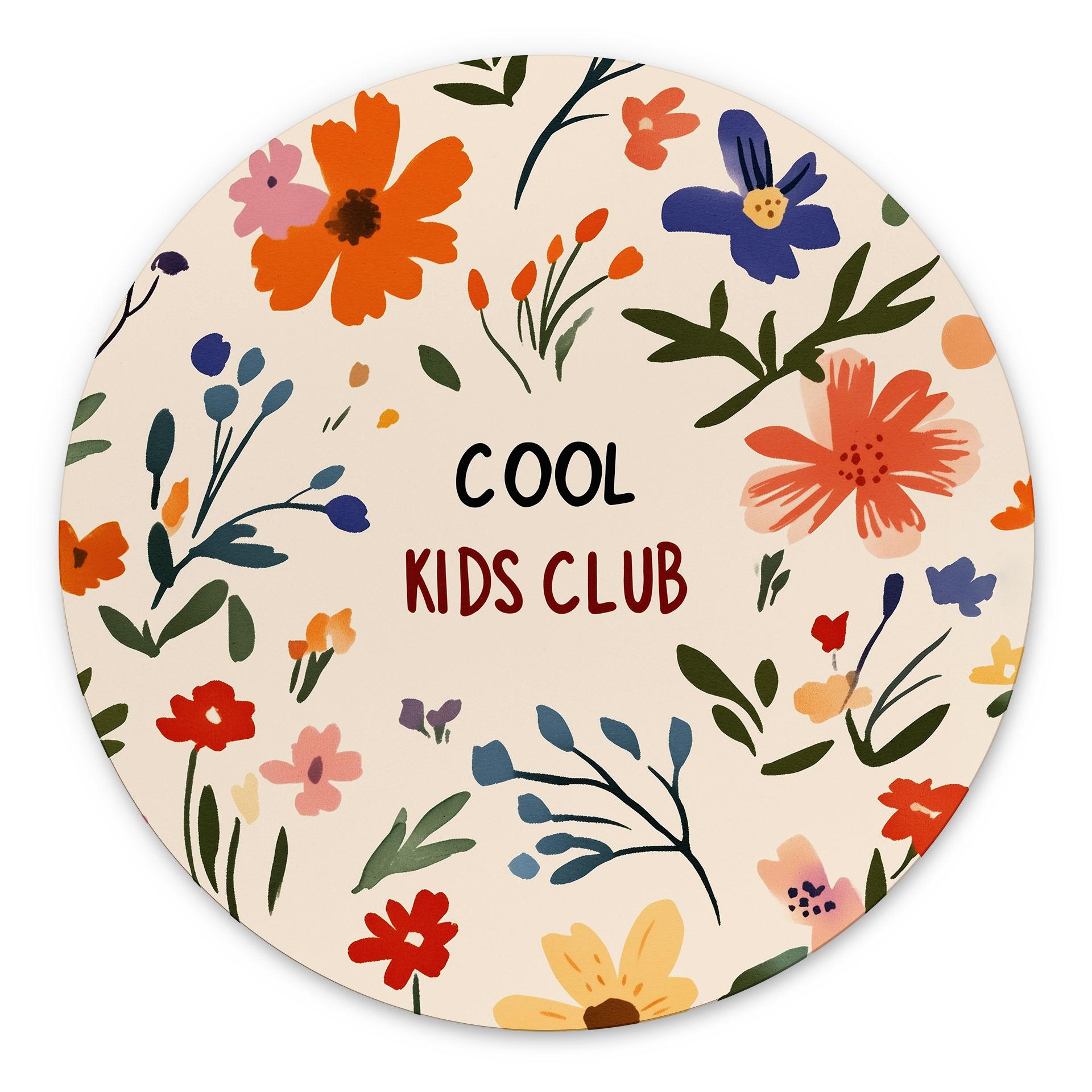 Billede Cool Kids Club Farverige blomster - Treechild - rund – print på aluminium (Alu-Dibond)