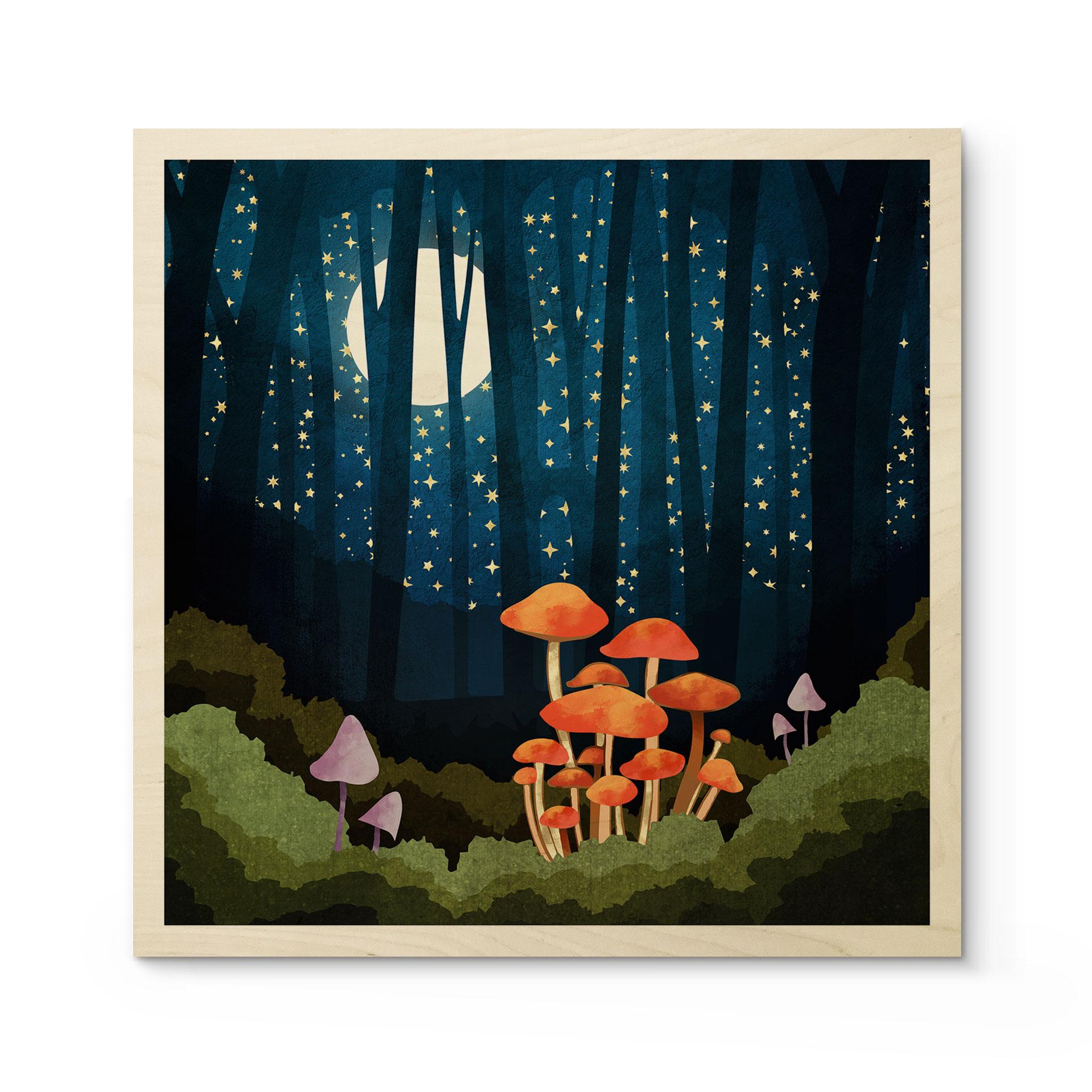 Træplakat Skov og stjerner om natten - SpaceFrog Designs