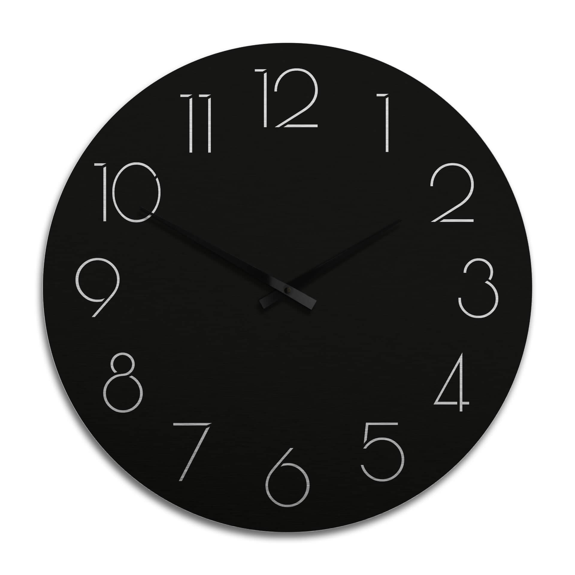 Horloge murale XXL en Alu-Dibond - Argenté - Moderne noire avec chiffres