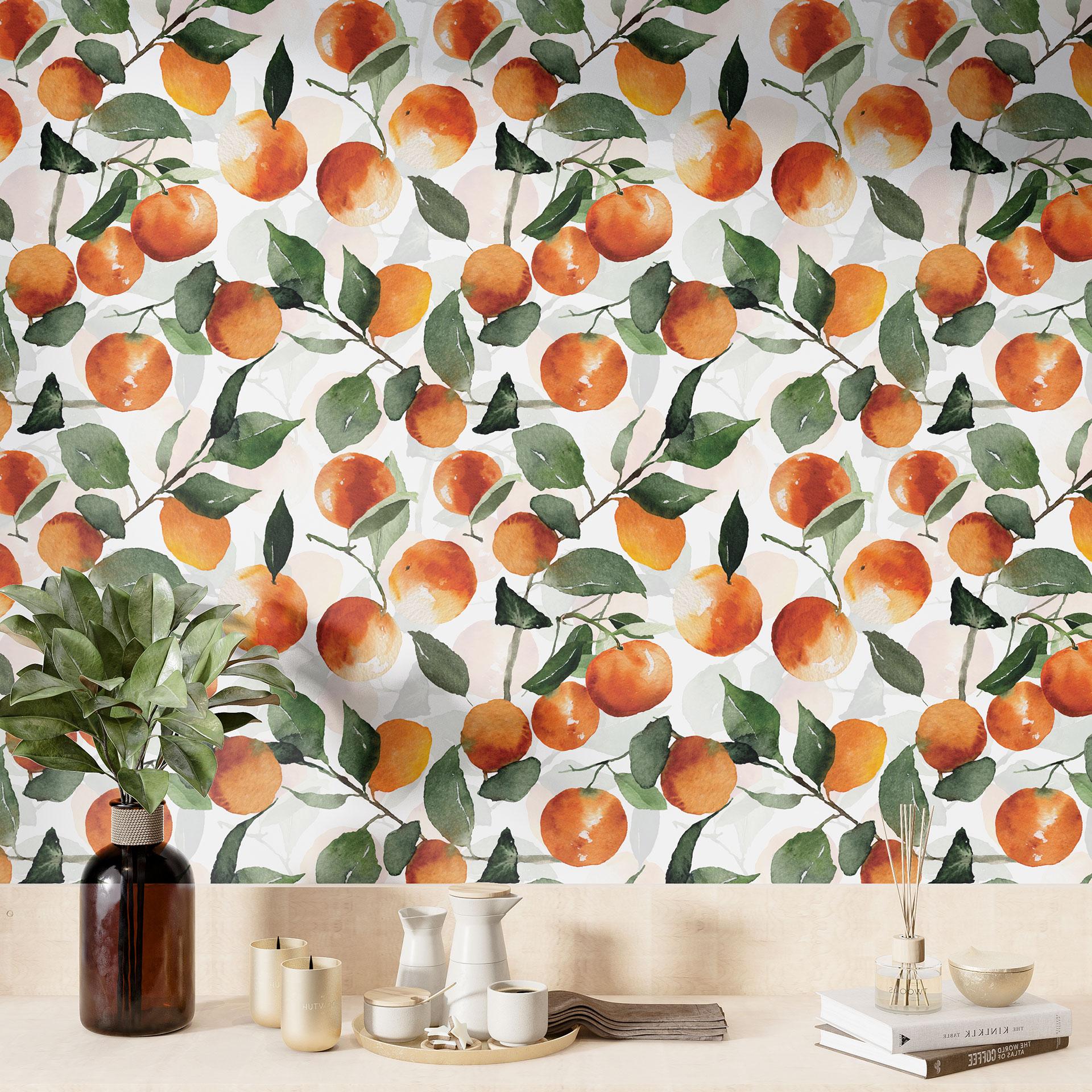 Carta da parati a motivi di frutta - mandarini fruttati - UN Designs