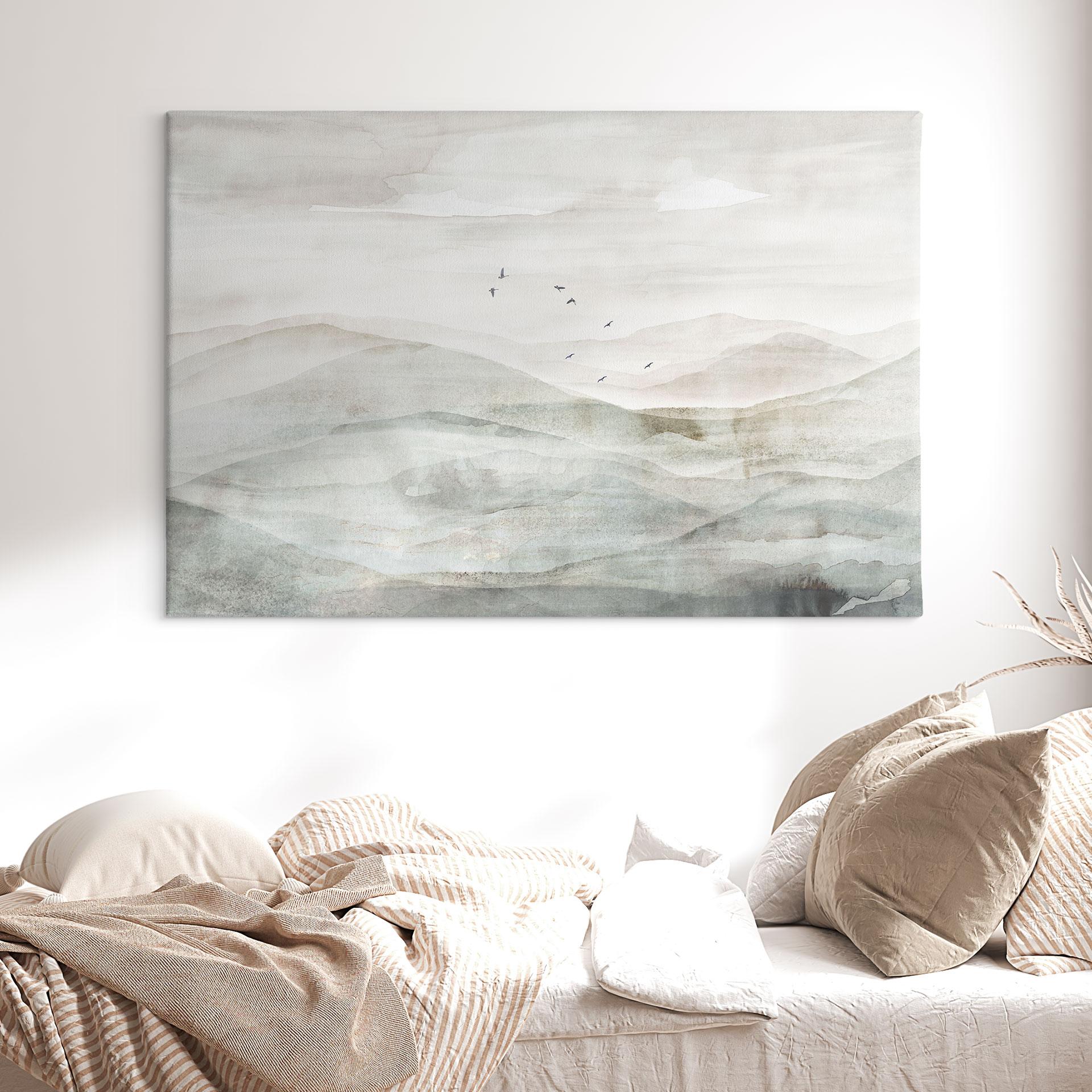 Leinwandbild Neblige Berglandschaft Aquarell - Ms Tiff