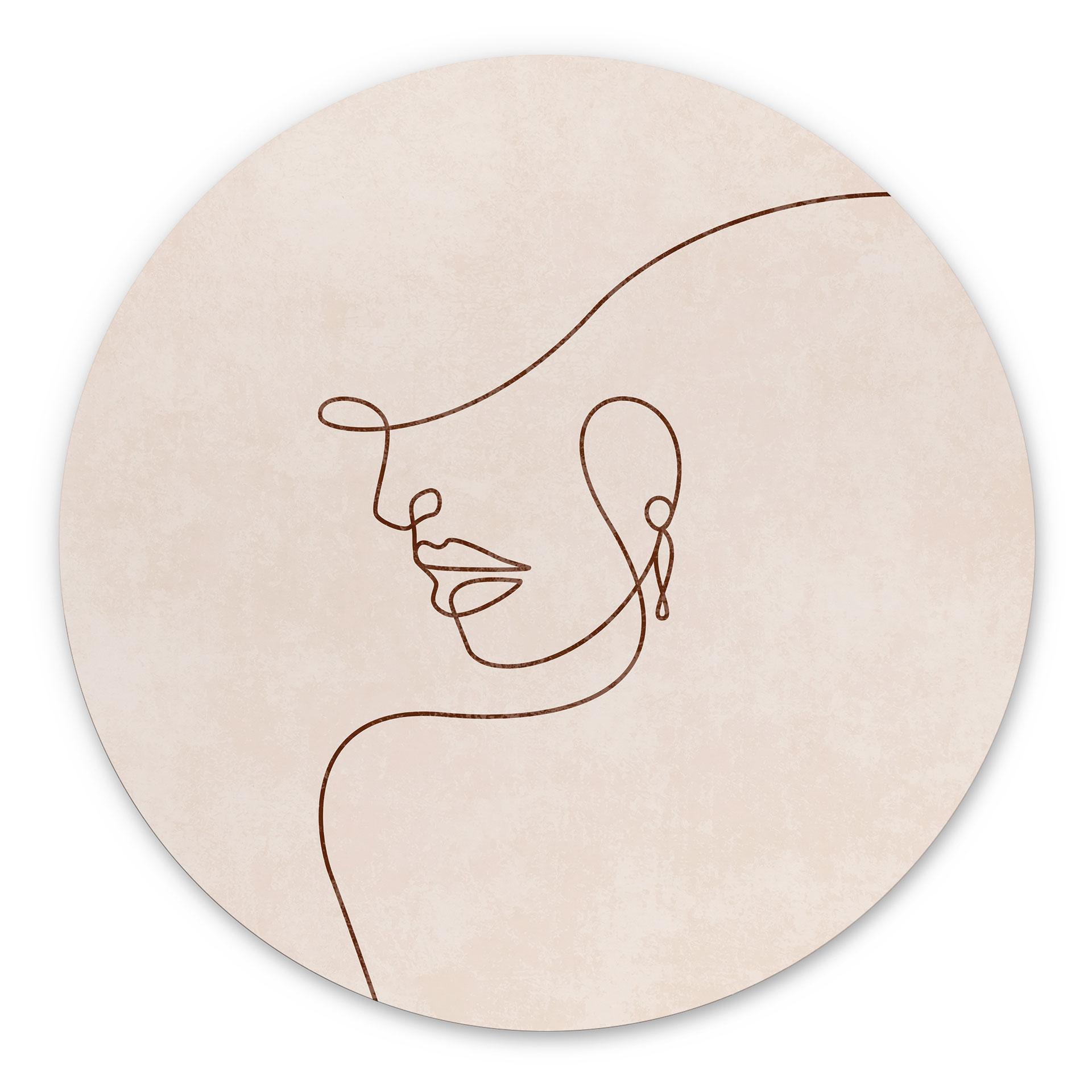 Billede Delikate konturer af en kvinde - Line Art - Tunaboylu - rund – print på aluminium