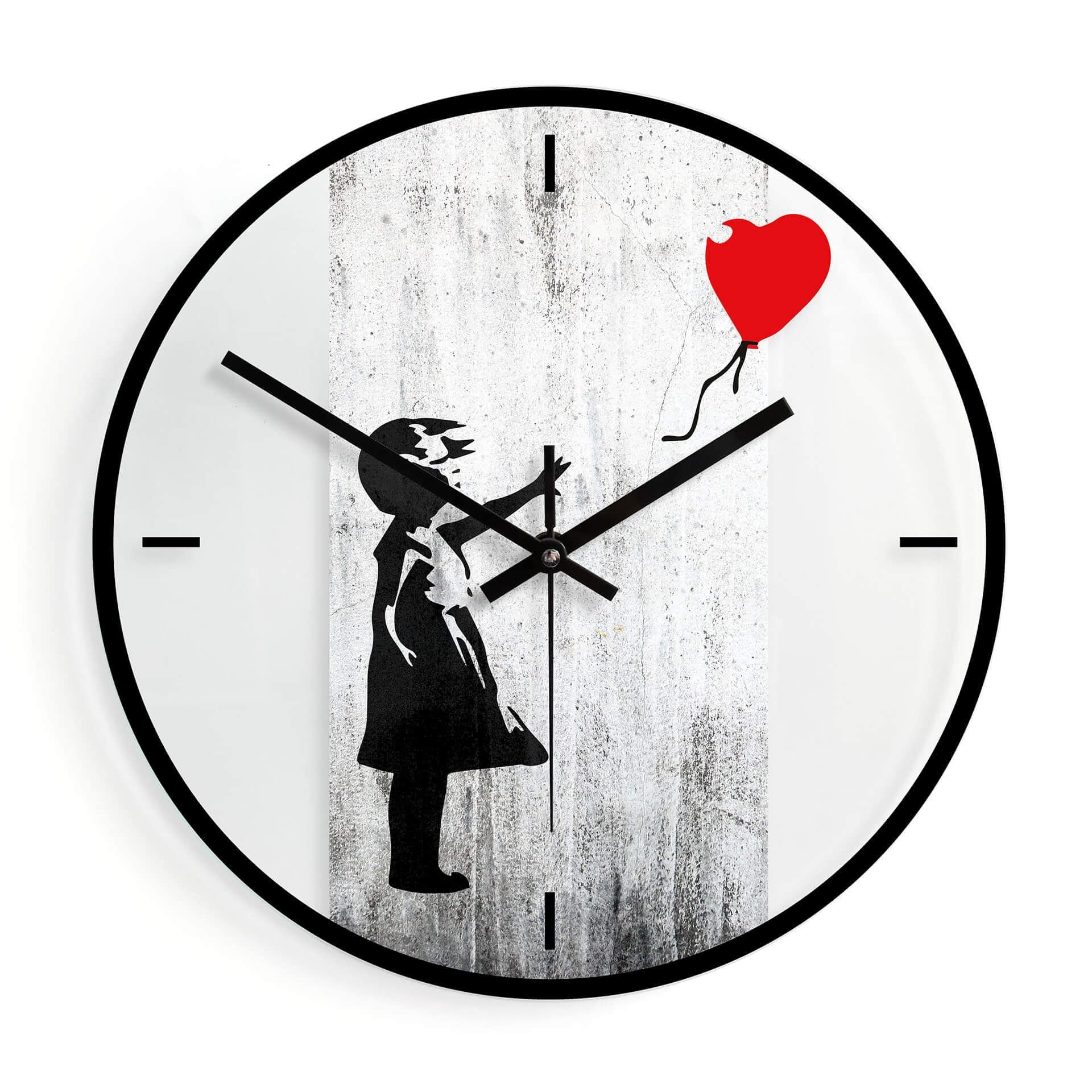 Wanduhr aus Glas - Banksy - Girl with the red balloon Ø30 cm