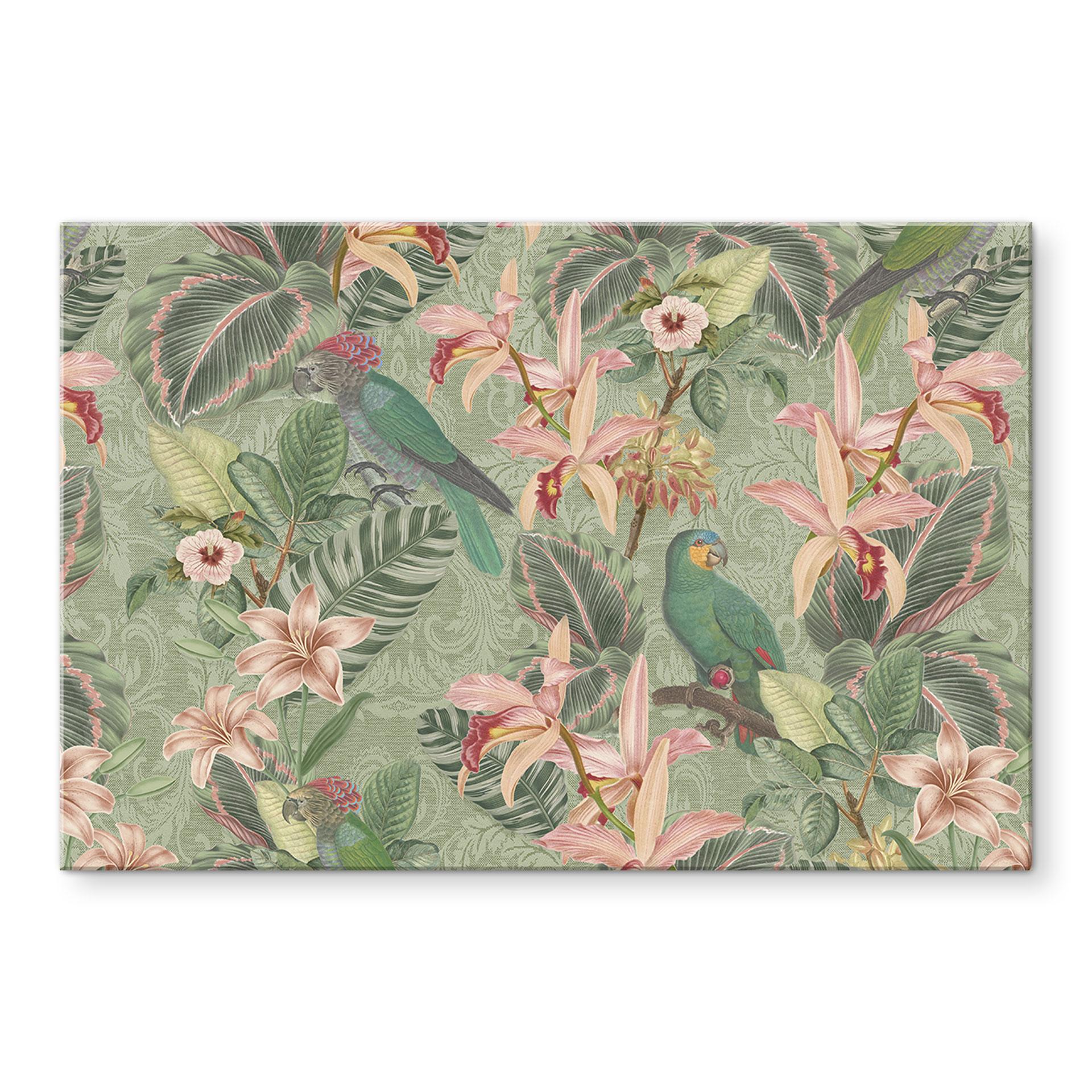 Stænkplade jungle med papegøjer grøn - Bloomery Decor