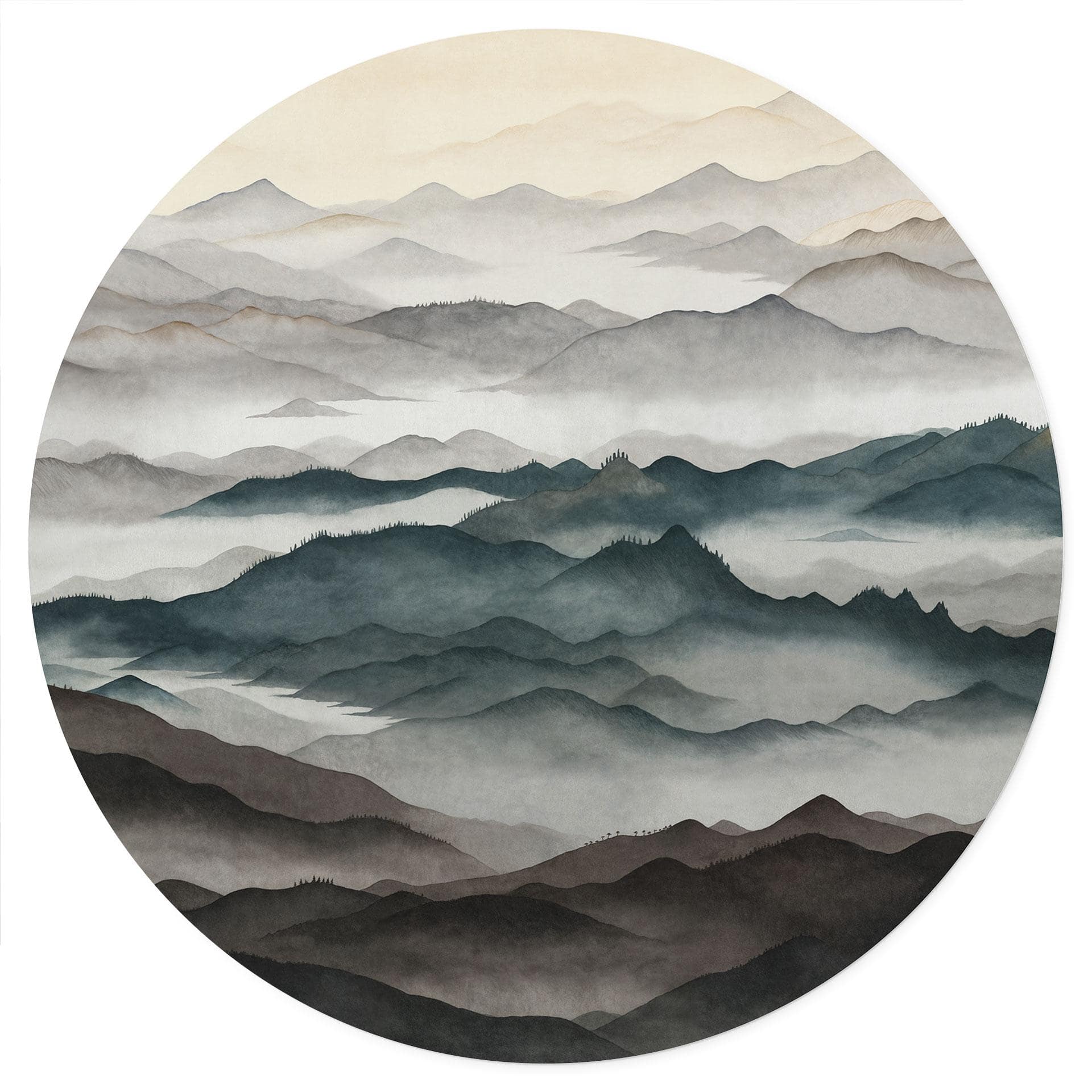 Sticker Mural Roerich Light - Paysage Montagneux Brumeux - Sir Edward x Grigory Gladarev - Rond