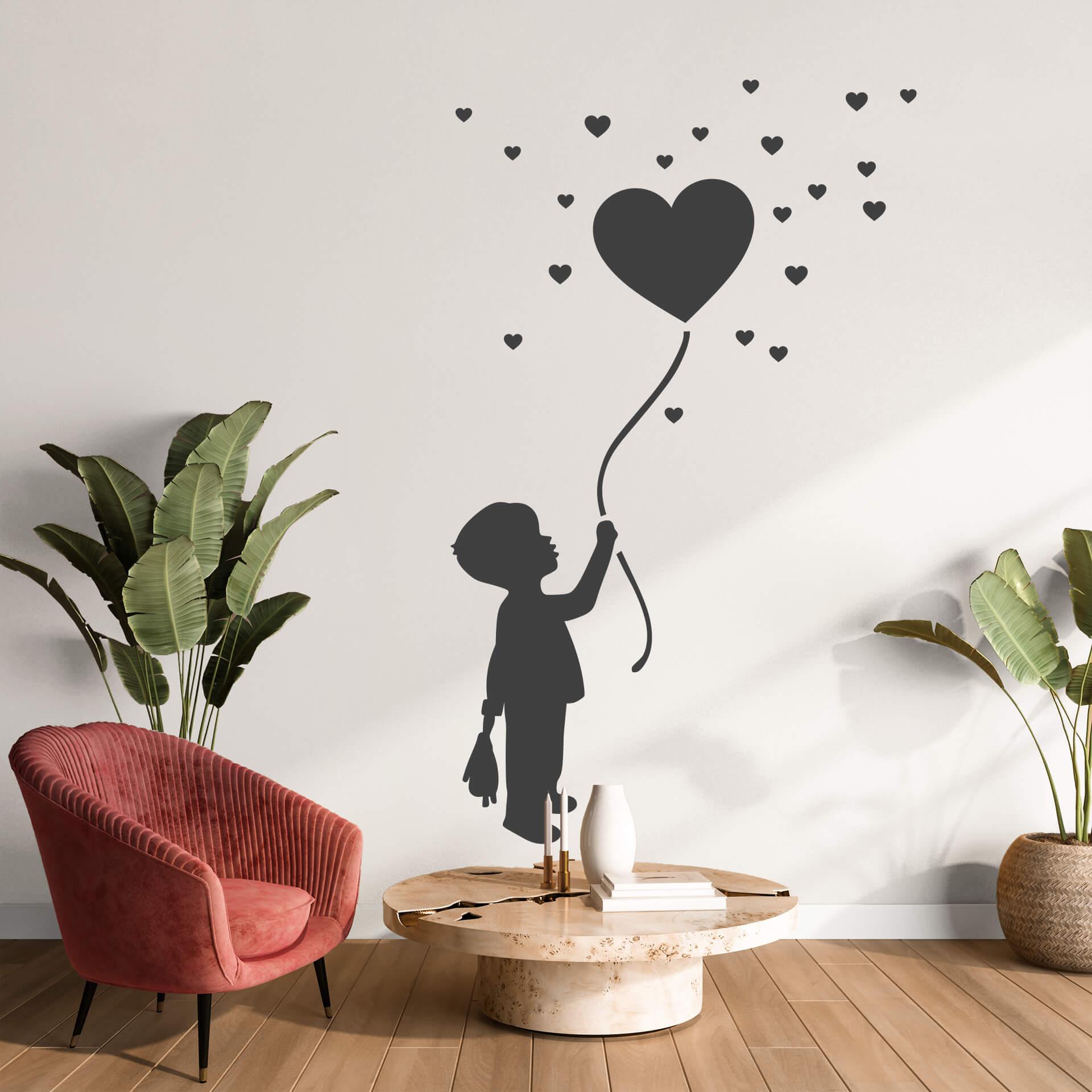 Wallsticker Dreng med hjerteballon