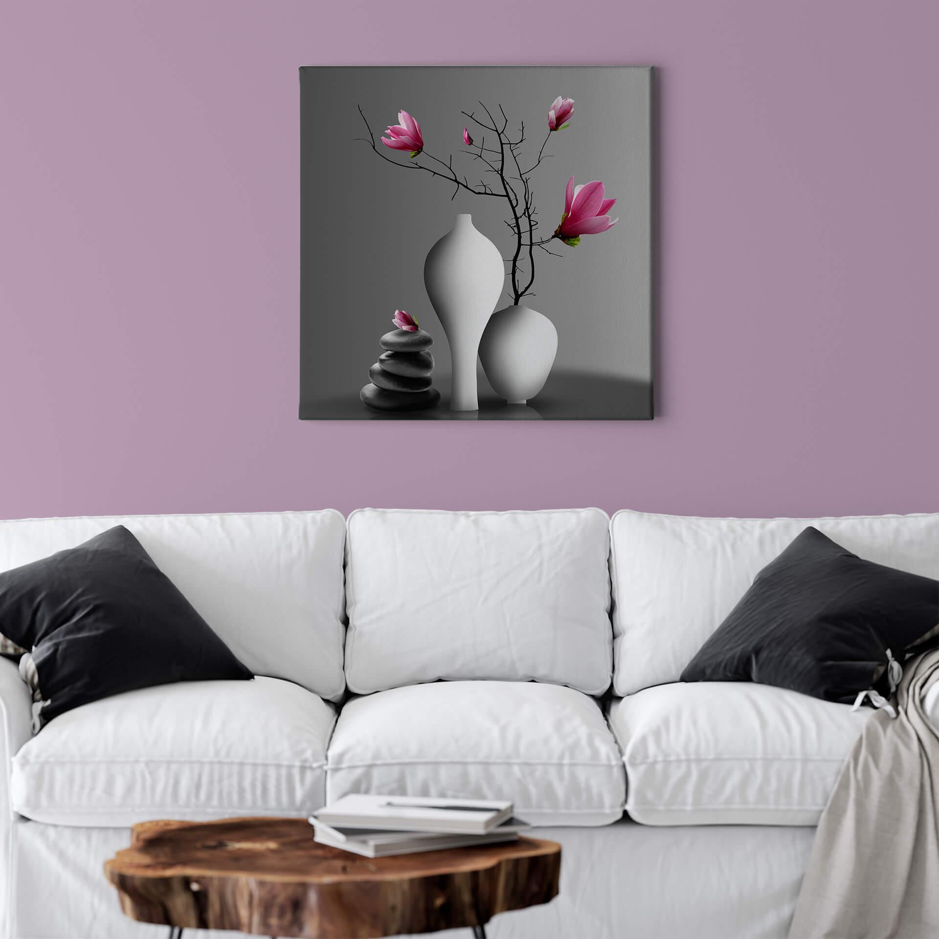 Lienzo rama de magnolia en jarrón blanco - Cuadrado