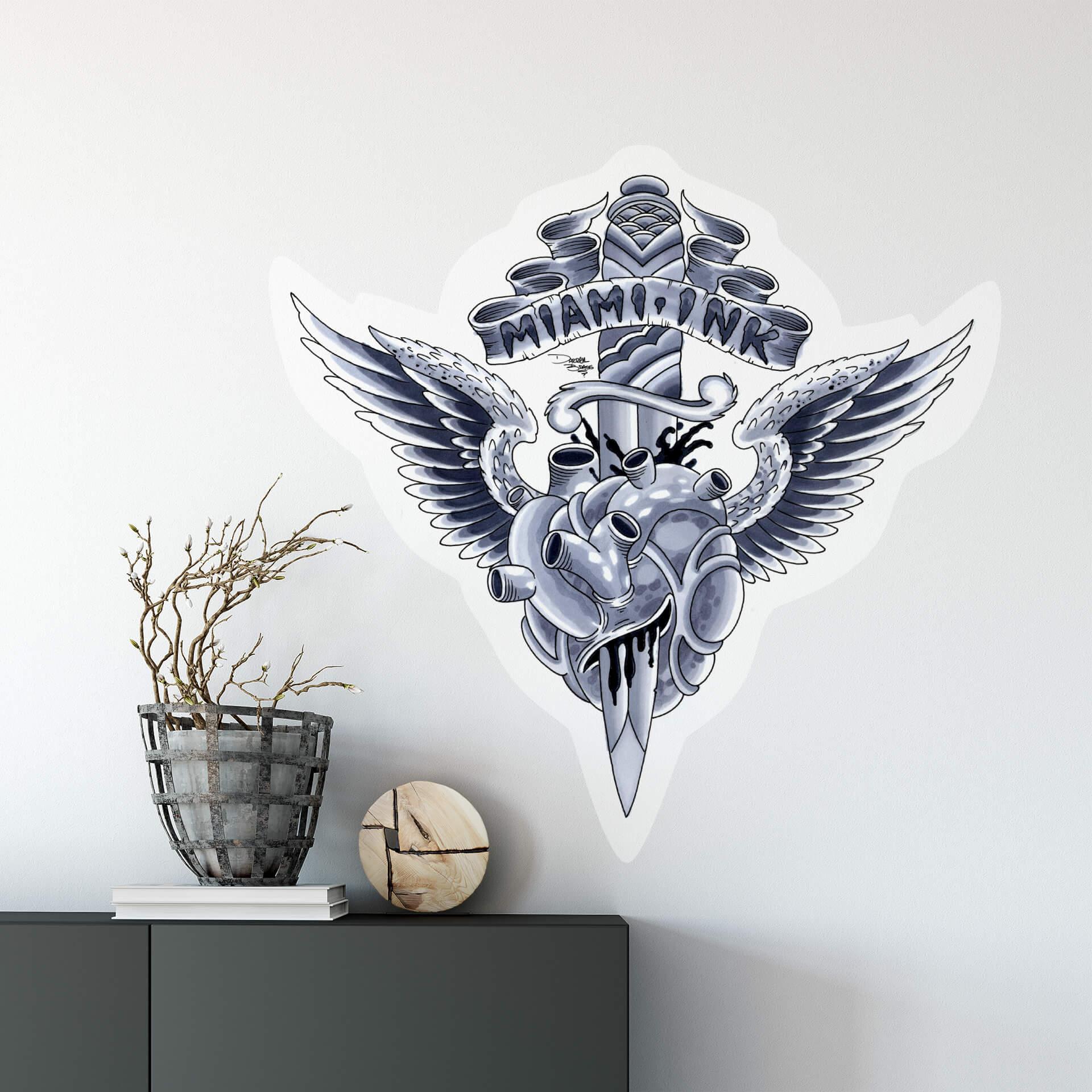 Sticker mural - Miami Ink - Coeur et poignard