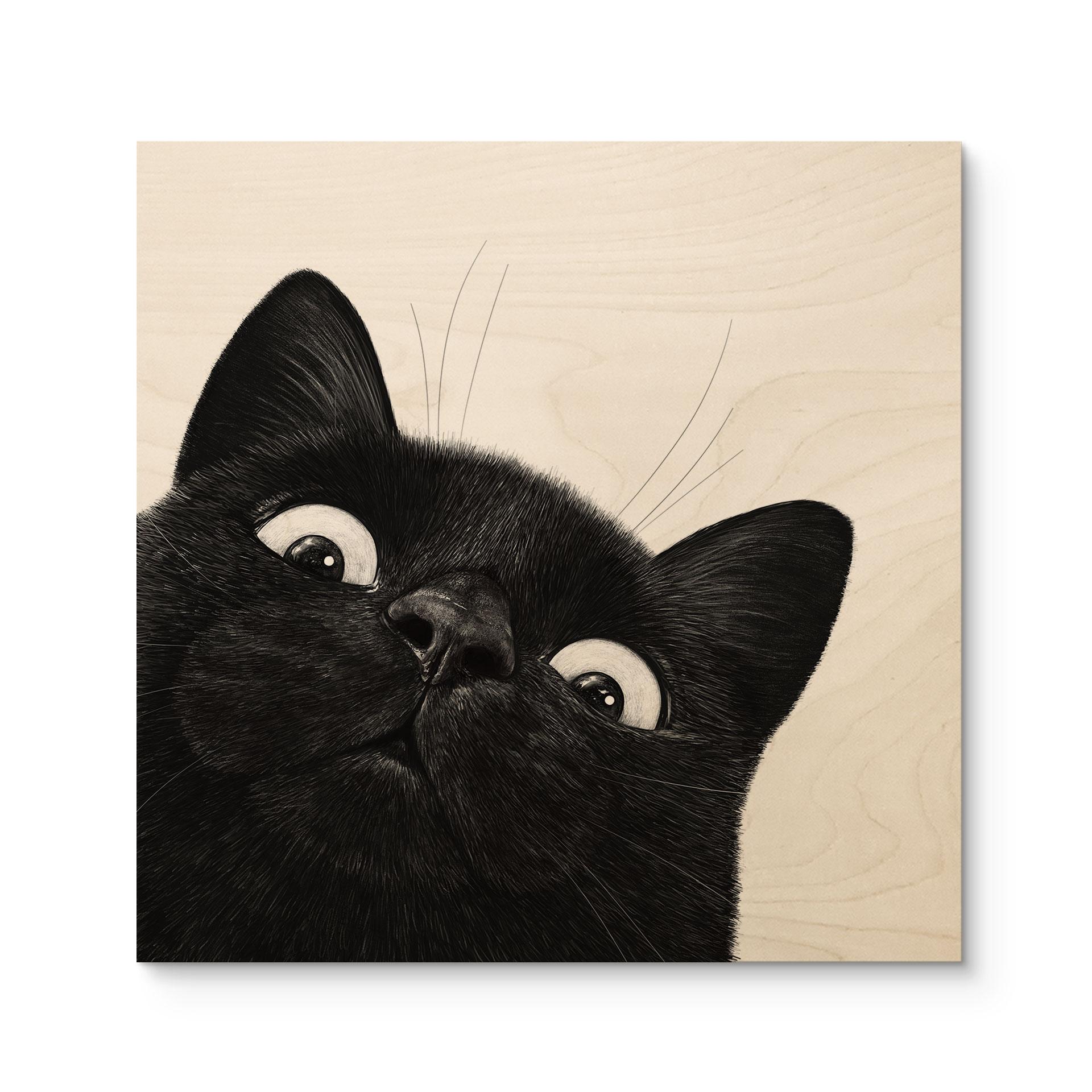 Tableau sur bois Chat noir amusant - Korenkova - Carré