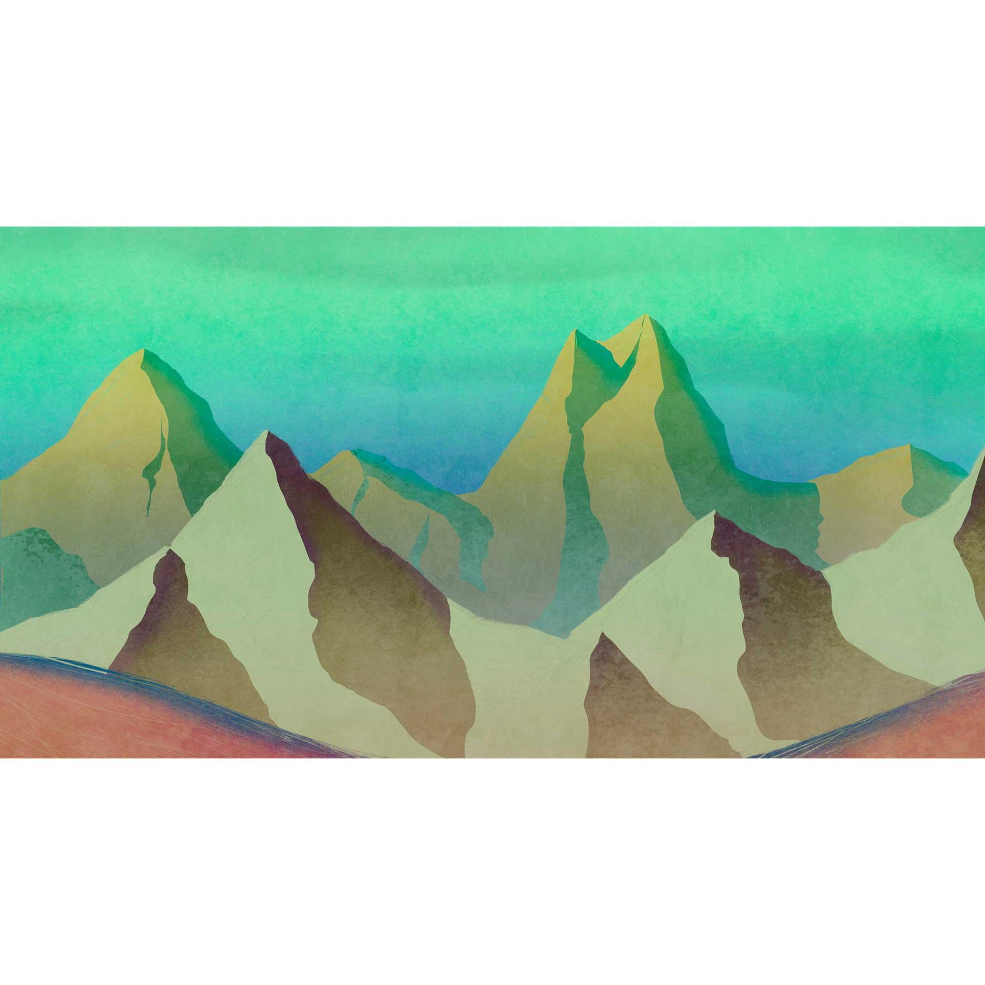 Abstract berglandschap behang in aardetinten - vliesbehang met aquarel effect