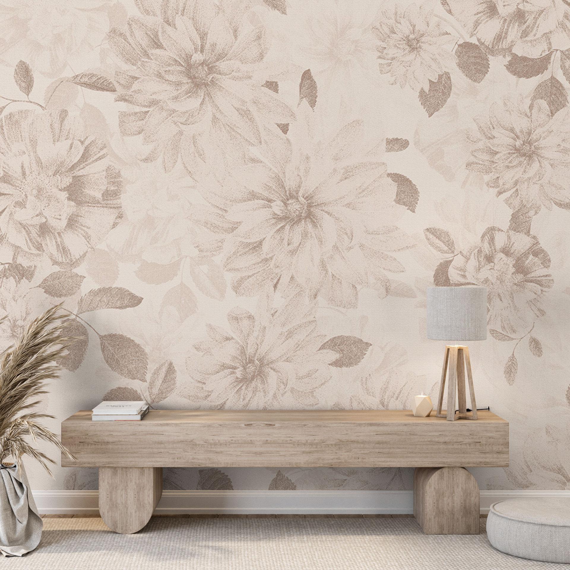 Dahlia Shabby Chic Beige | Blommig Fototapet - Bloomery Decor