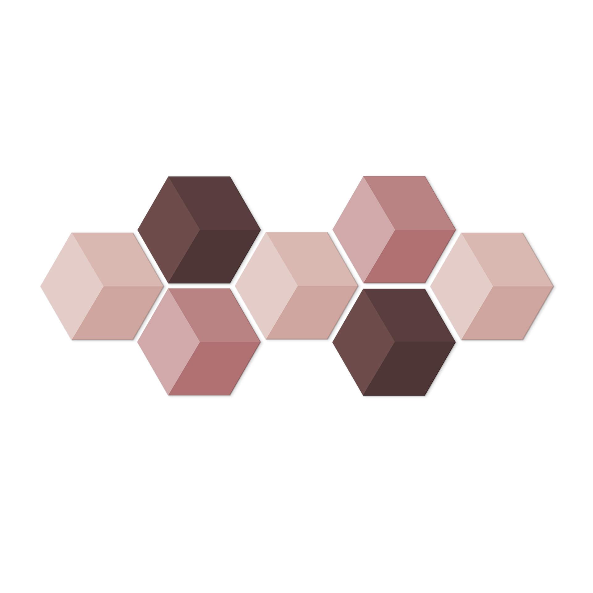 3D Hexagon Alu-Dibond sæt - Rød (sæt med 7)