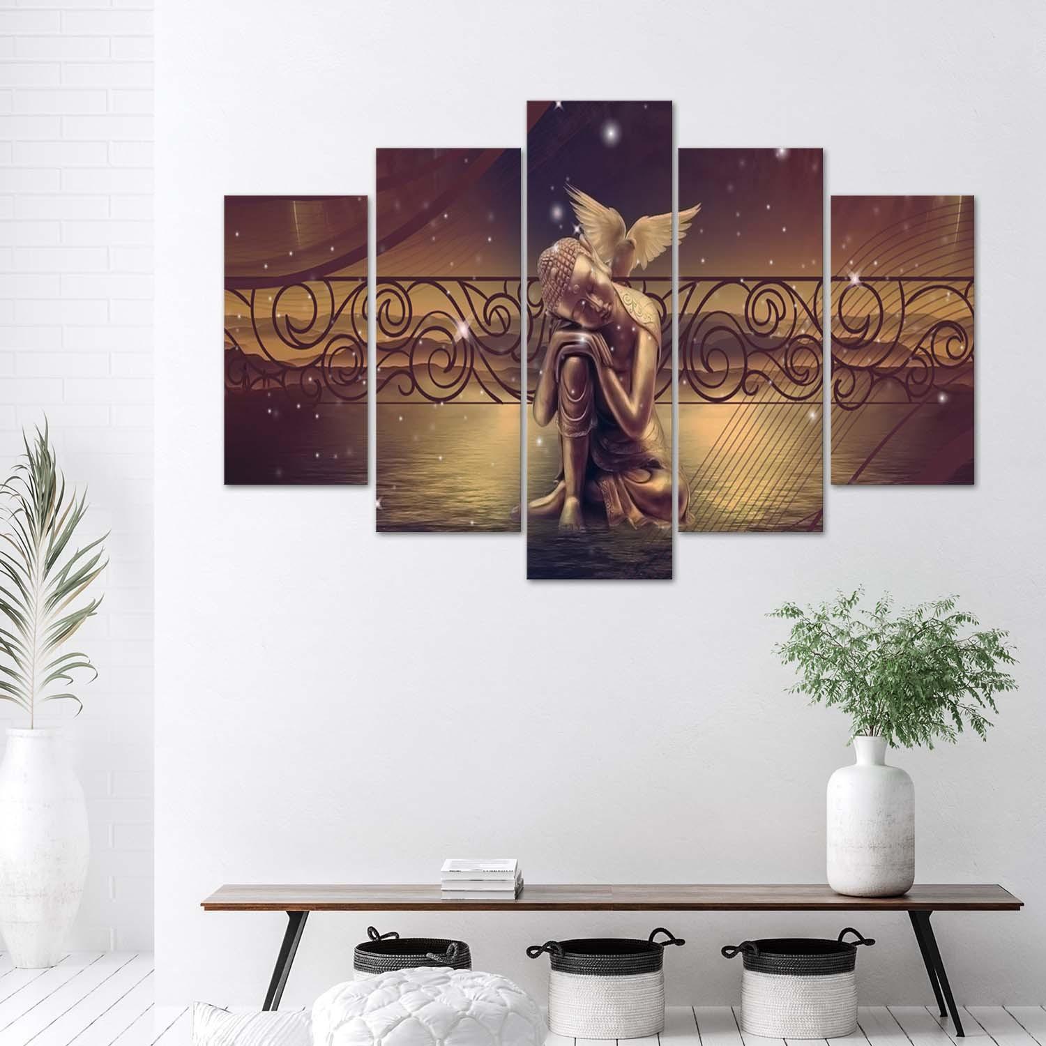 5 stykke lærredsprint, Buddha Brown Feng Shui