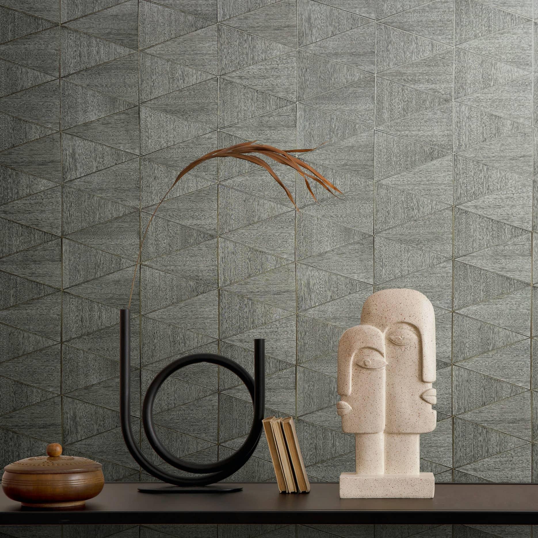 Vliesbehang met geometrisch patroon, driehoeken grijs grafisch