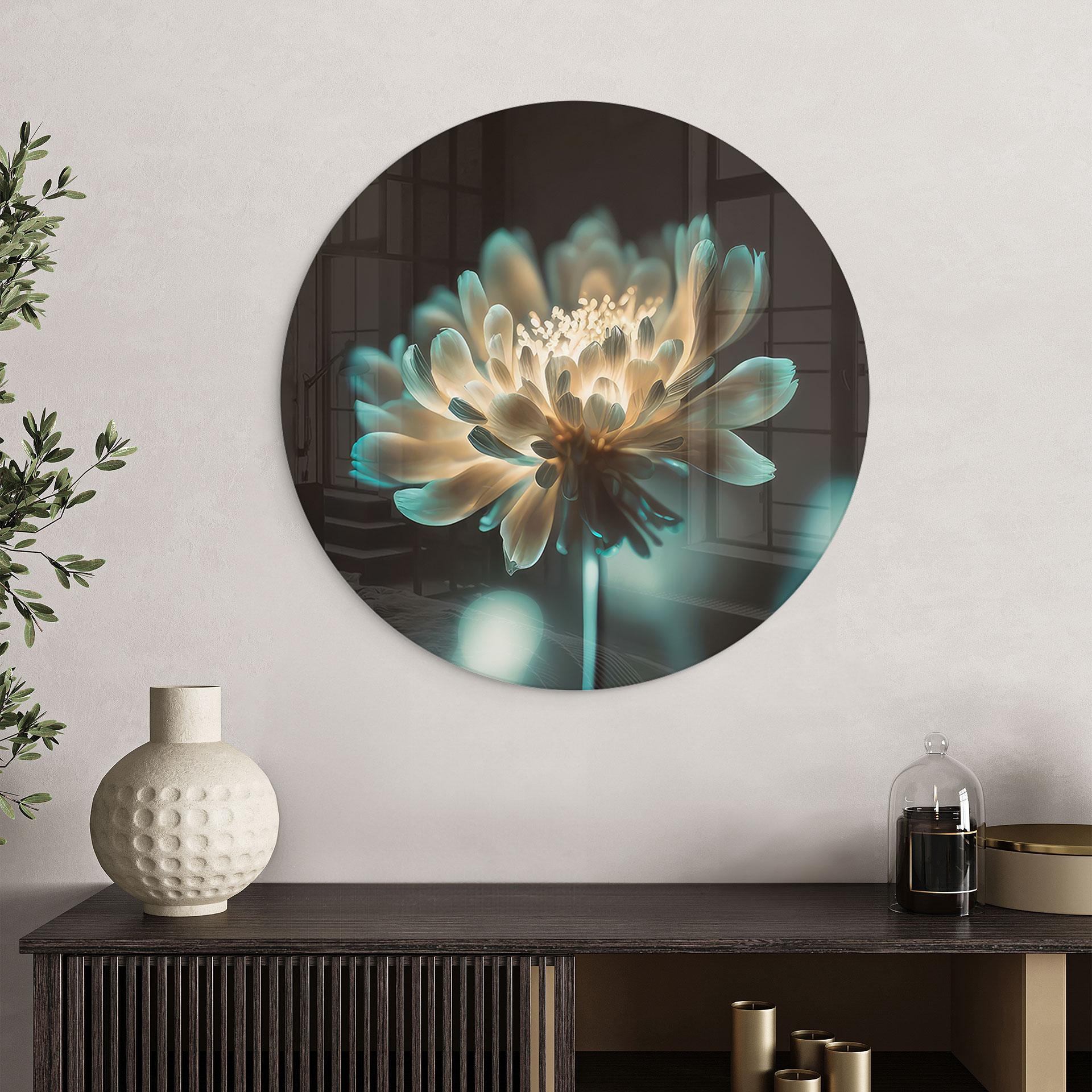 Glasbillede - Lysende blomsterhjerte - Treechild - Rund