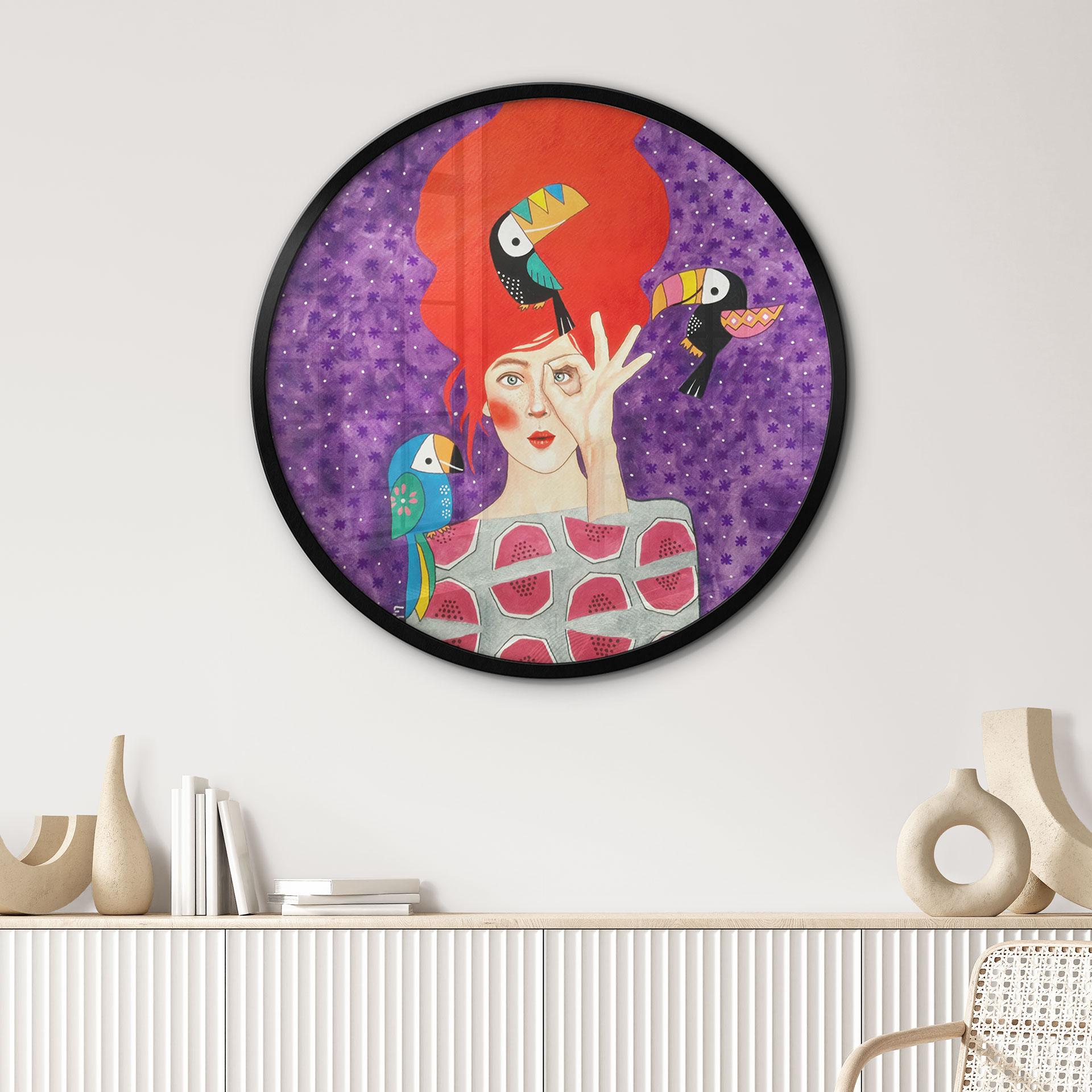 Plakat kvinde med tukan-trio - Hülya - Rund