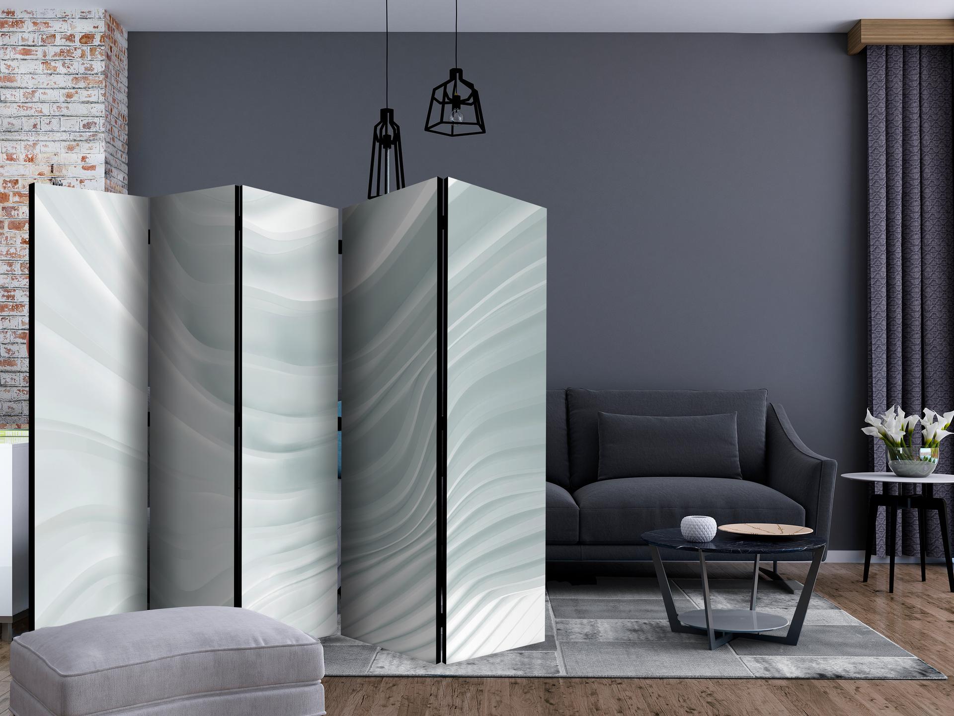 Schermo divisorio - Bianco ondulato, 5 pezzi - 225x172 cm