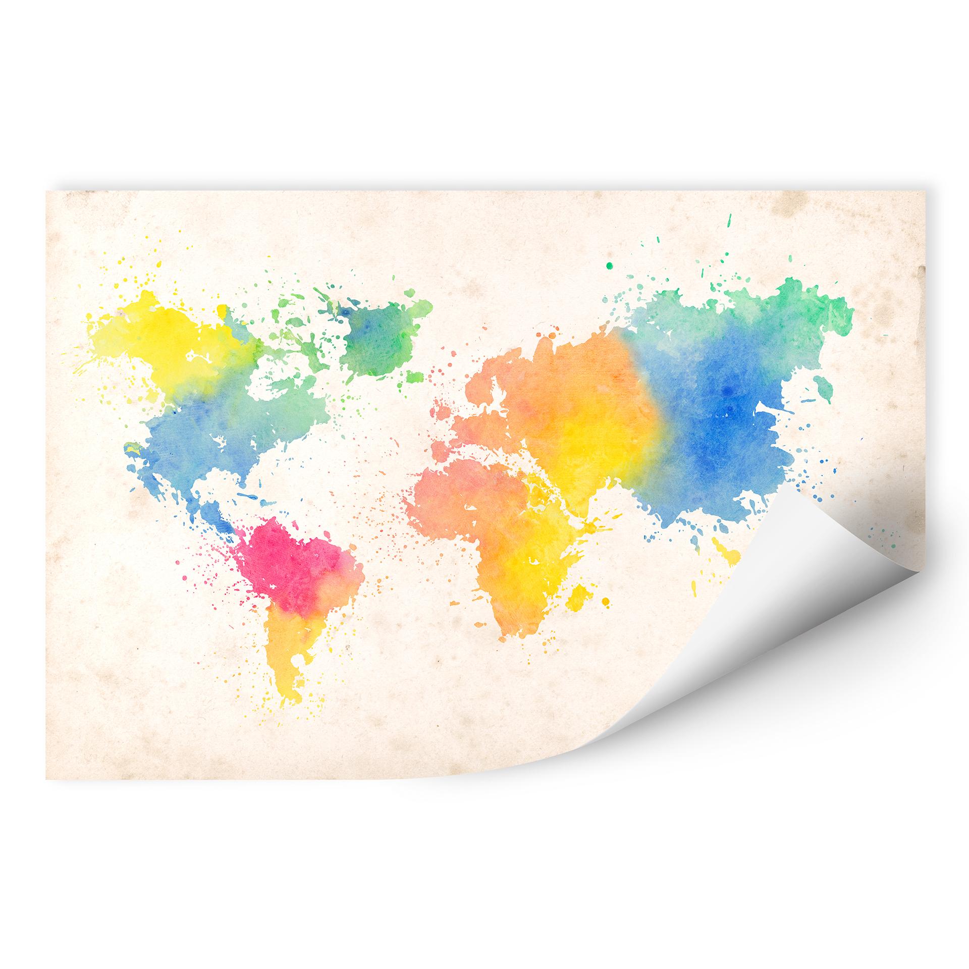 Wallprint W - Verdenskort Vandfarver