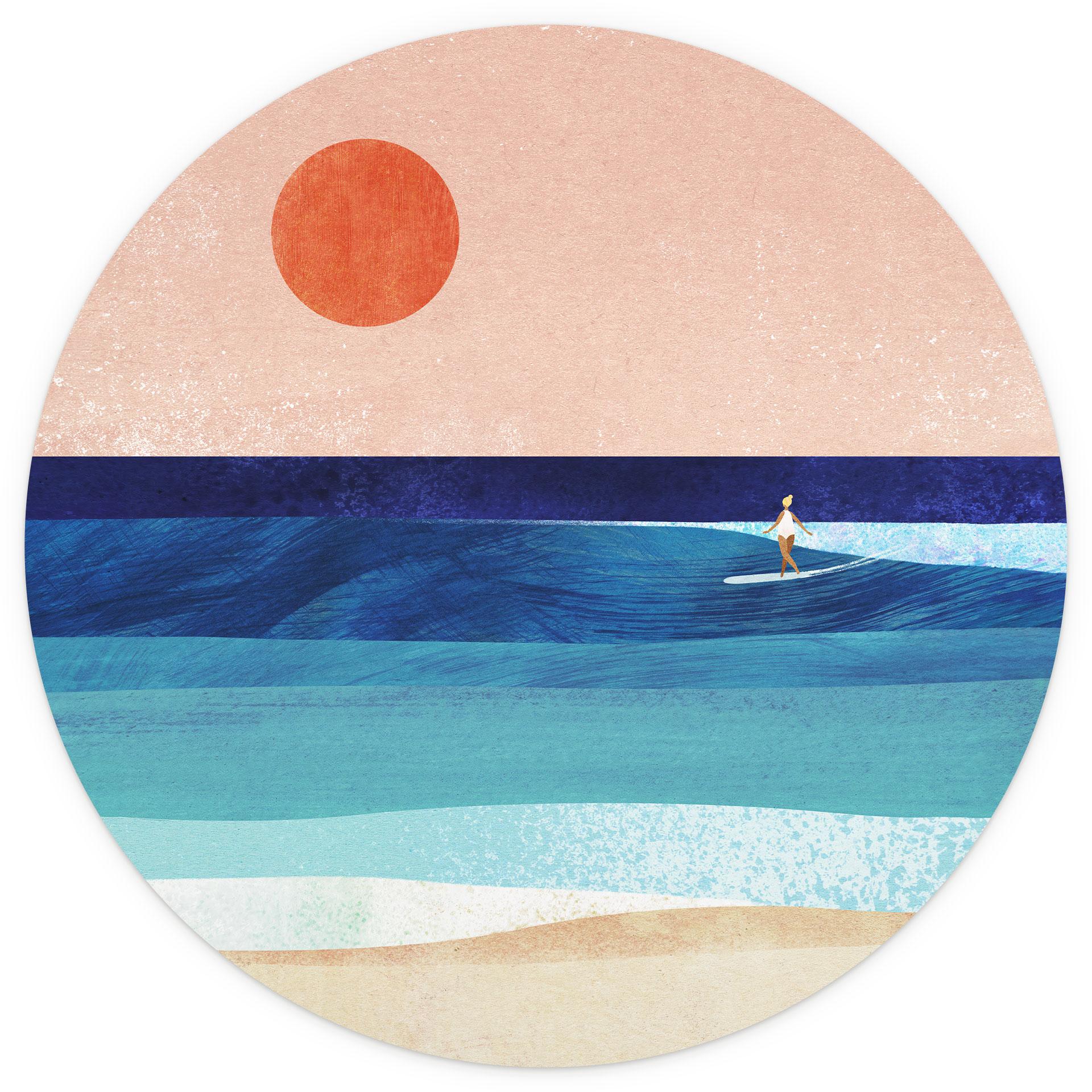 Fotobehang Surfer meisje bij zonsondergang - Rivers - Rond - vliesbehang/zelfklevend vliesbehang
