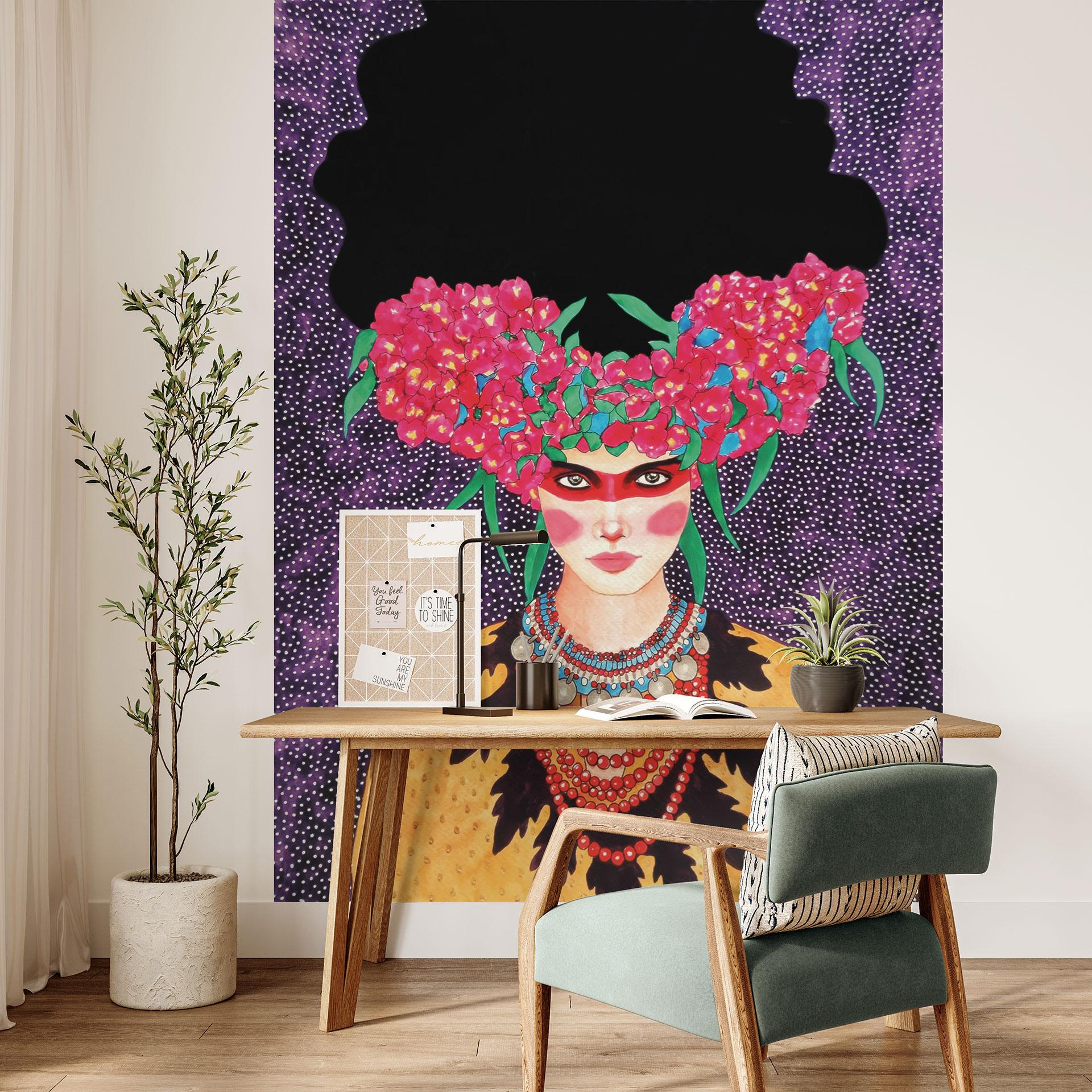Fototapet Kvinde med blomsterkrans og stivelse - Hülya
