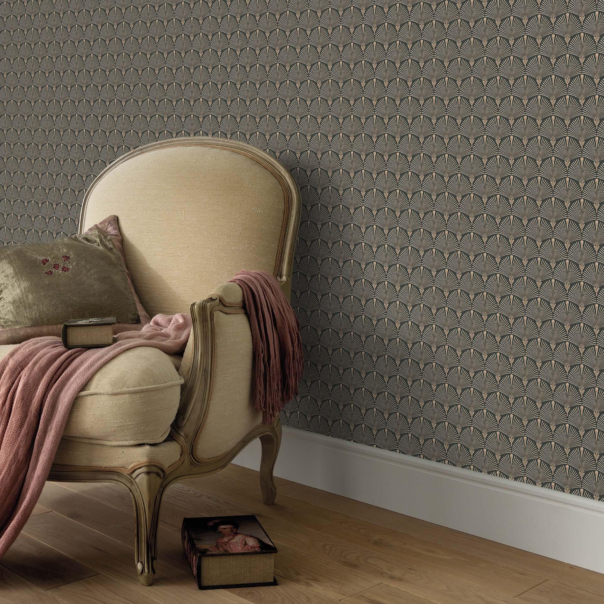 Vifte-tapet, non-woven Erismann Versailles sort, guld