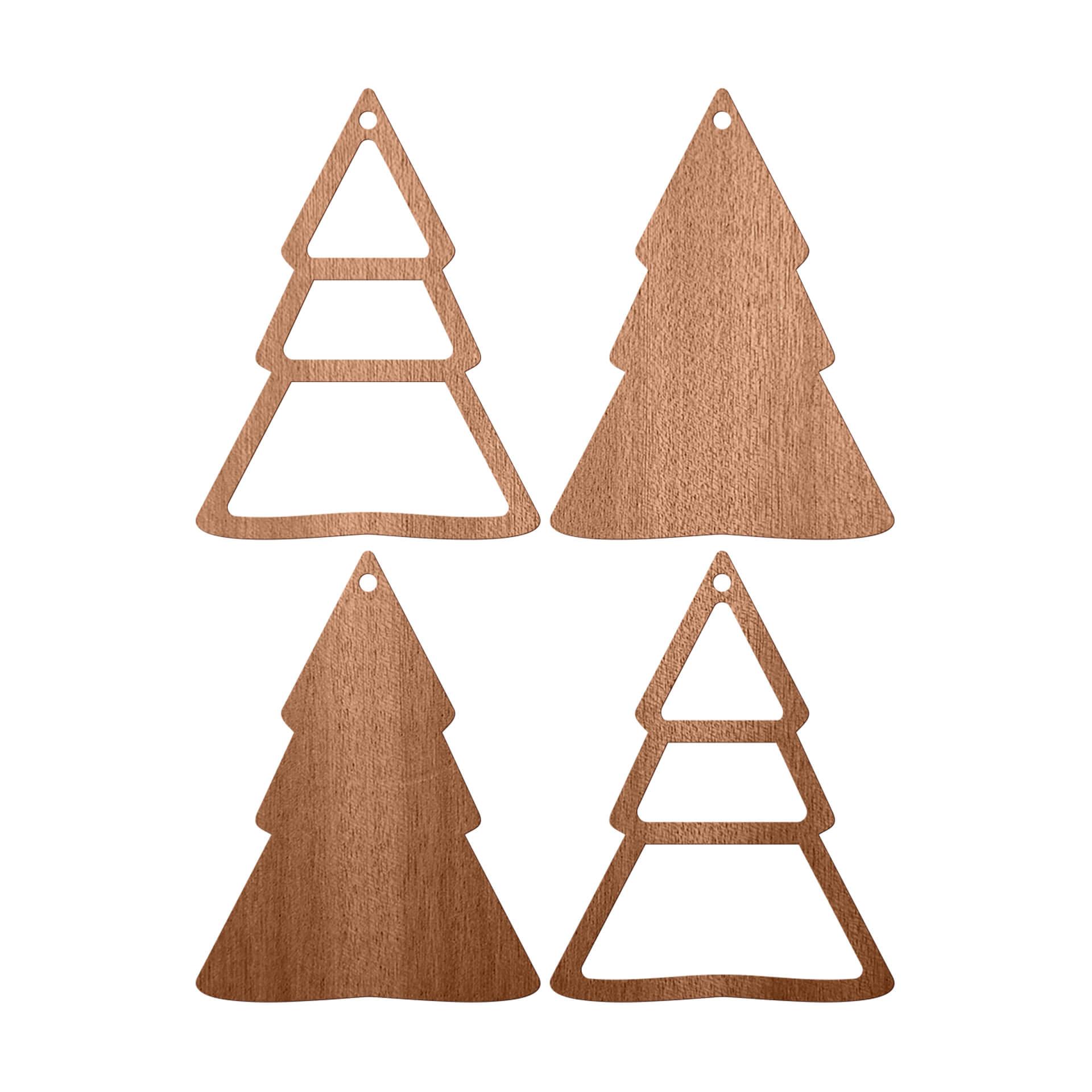 Decoración en madera - Colgante árbol de Navidad de madera de caoba (4 piezas) - 8x10 cm c/u