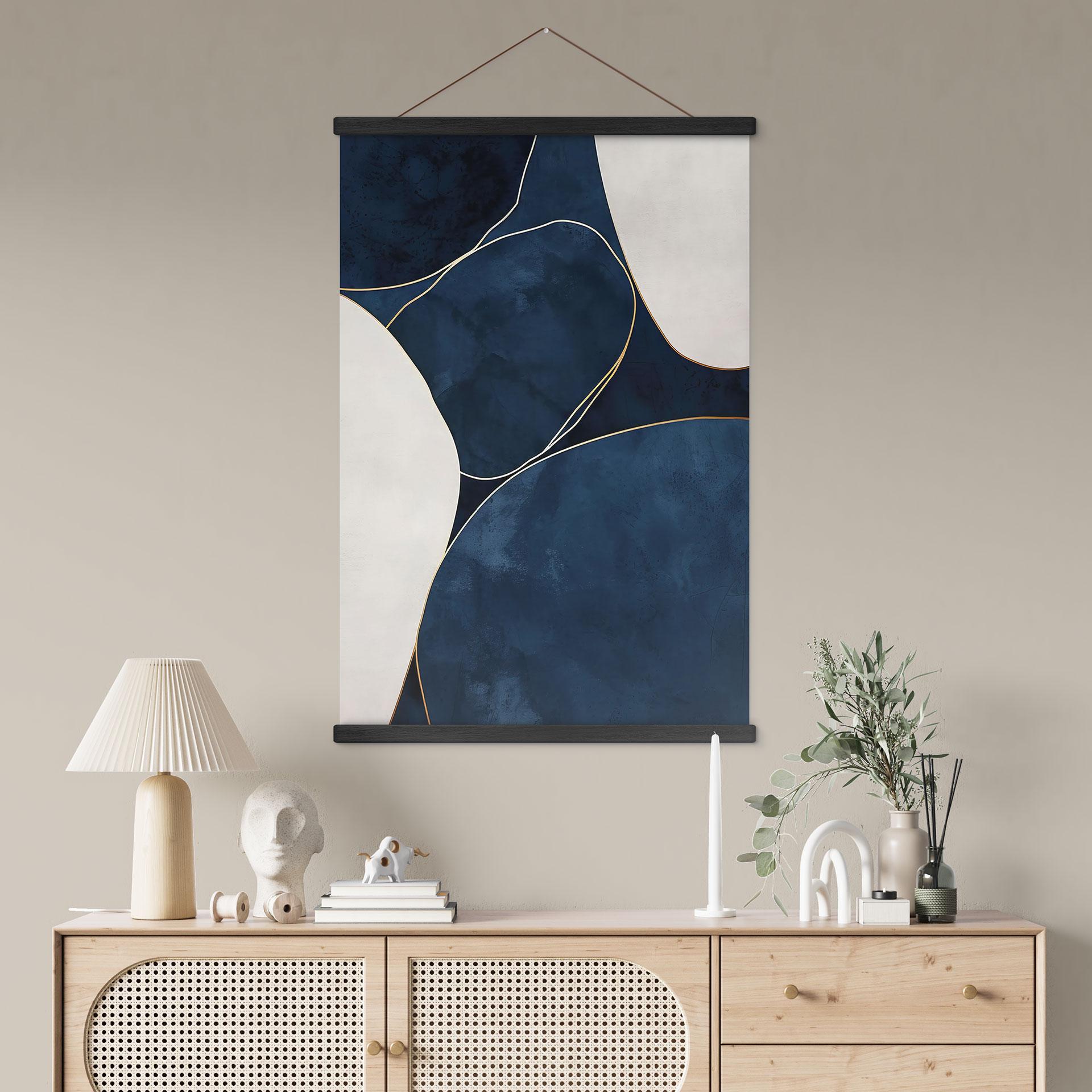 Tekstil plakat Geometrisk balance i blå og hvid - Paksoylu