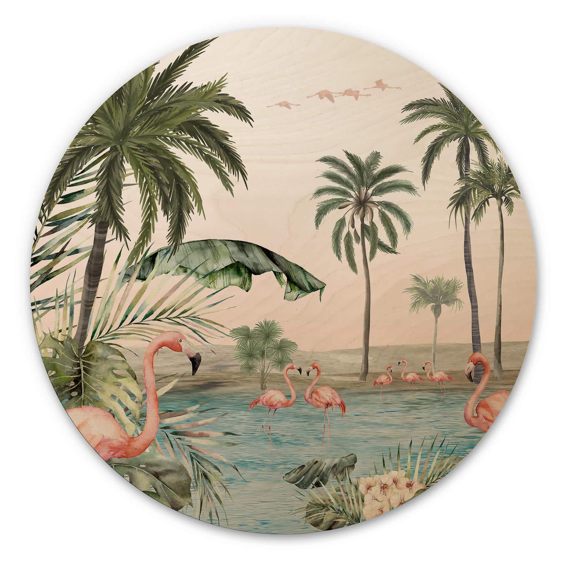 Kikki Belle Billede af træ - Flamingo Oasis - Rund
