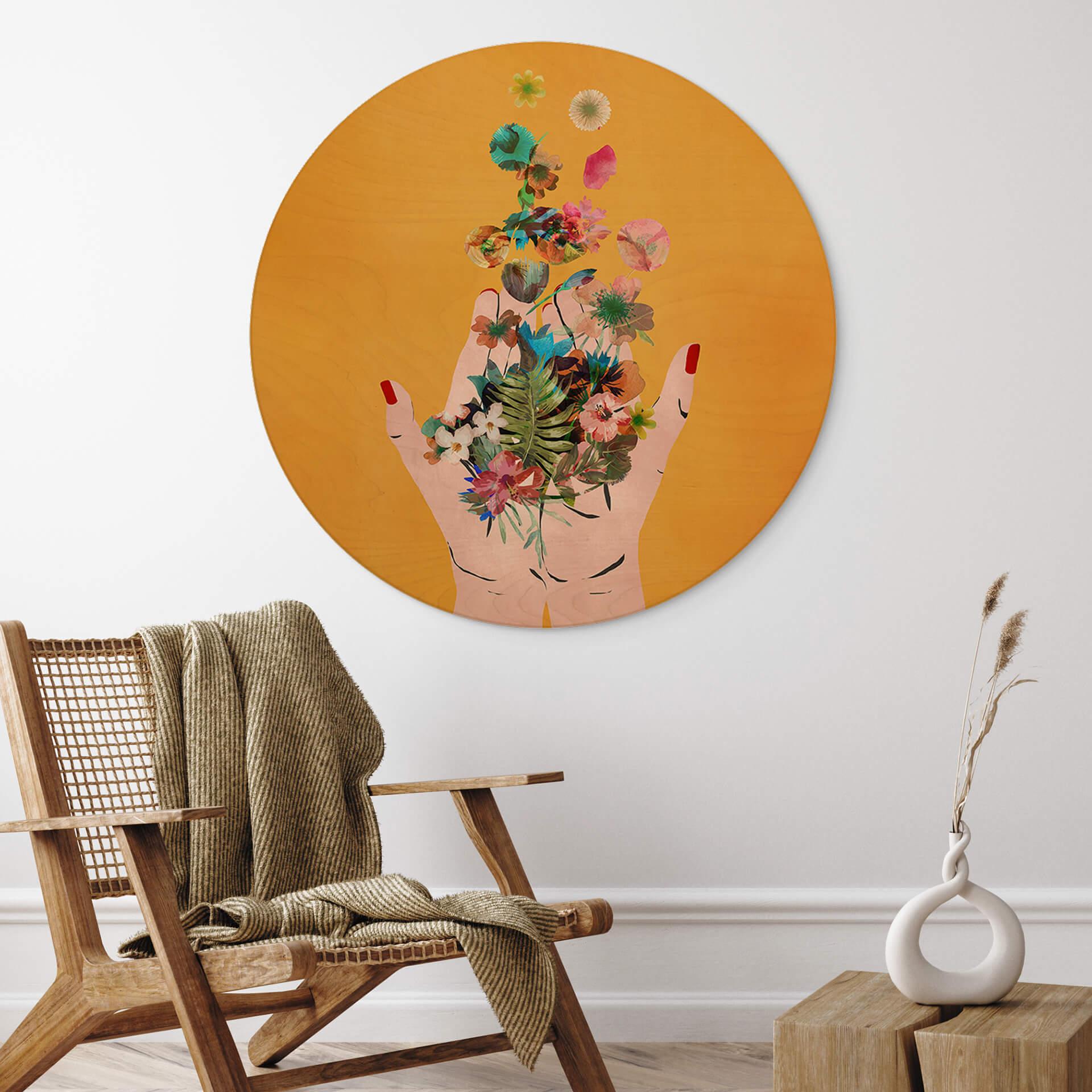 Væg cirkel træ Treechild - Colorful flowers in Frida's hands