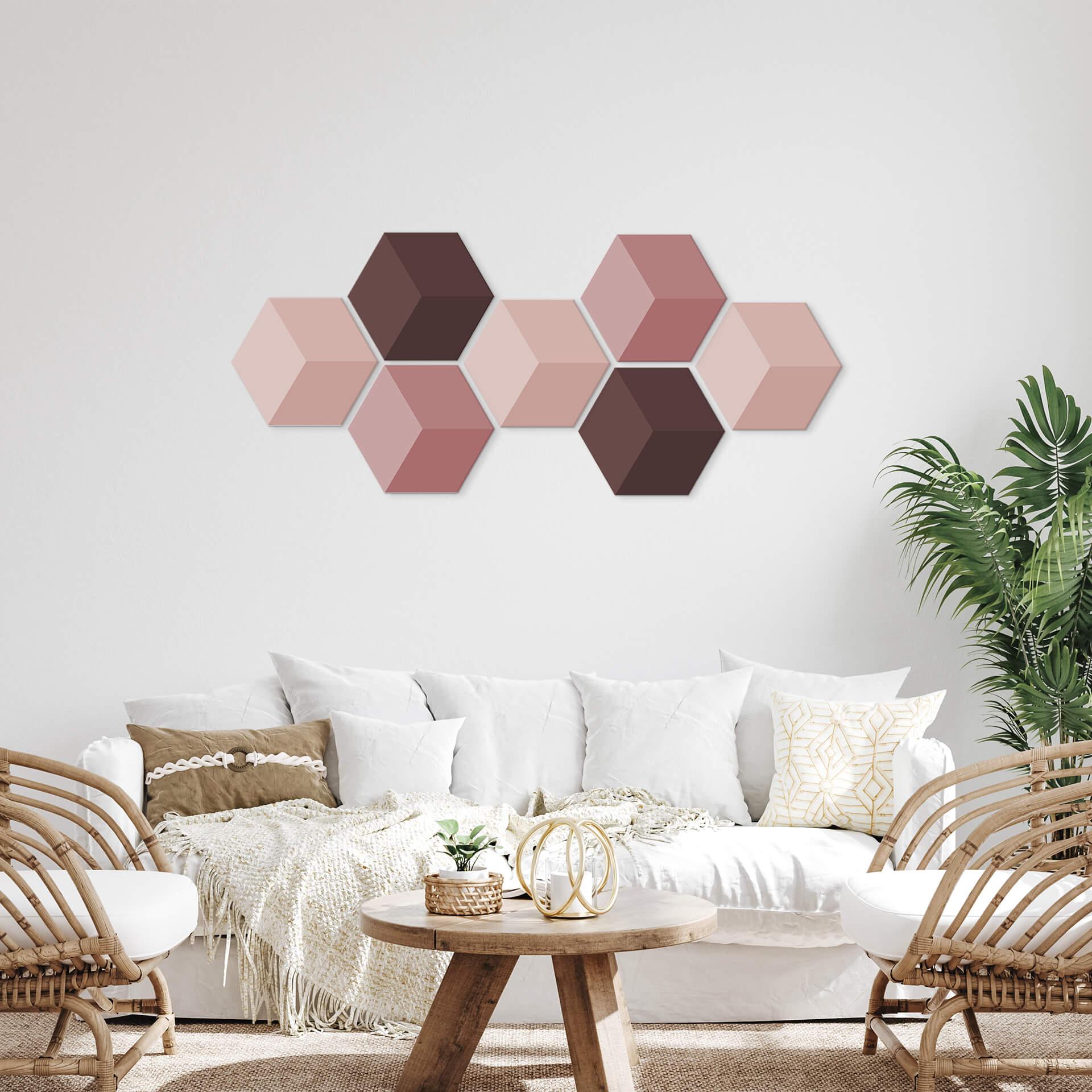 3D Hexagon Alu-Dibond sæt - Rød (sæt med 7)