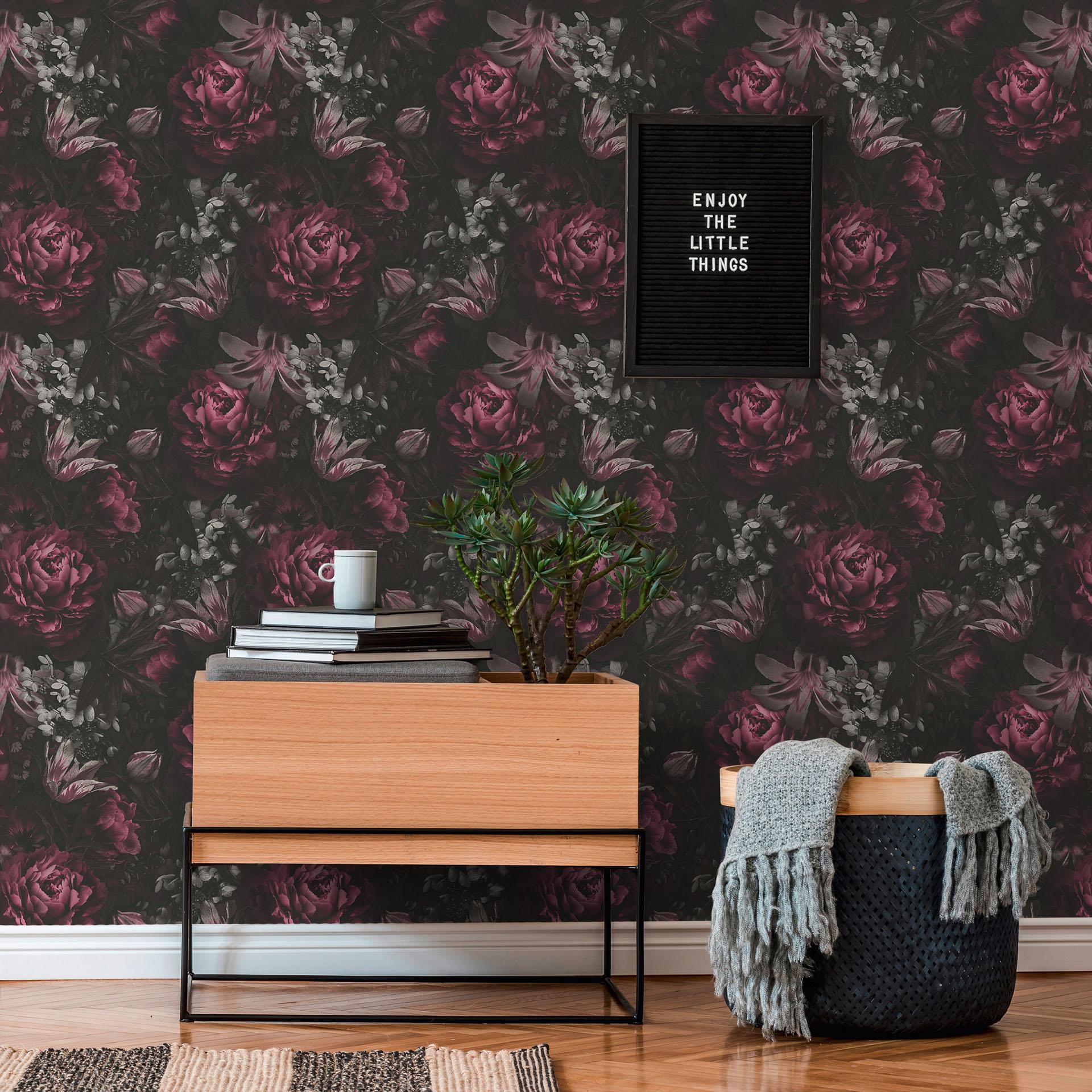 A.S. Creation blomstret tapet i lilla og sort blomstret tapet i mat non-woven tapet