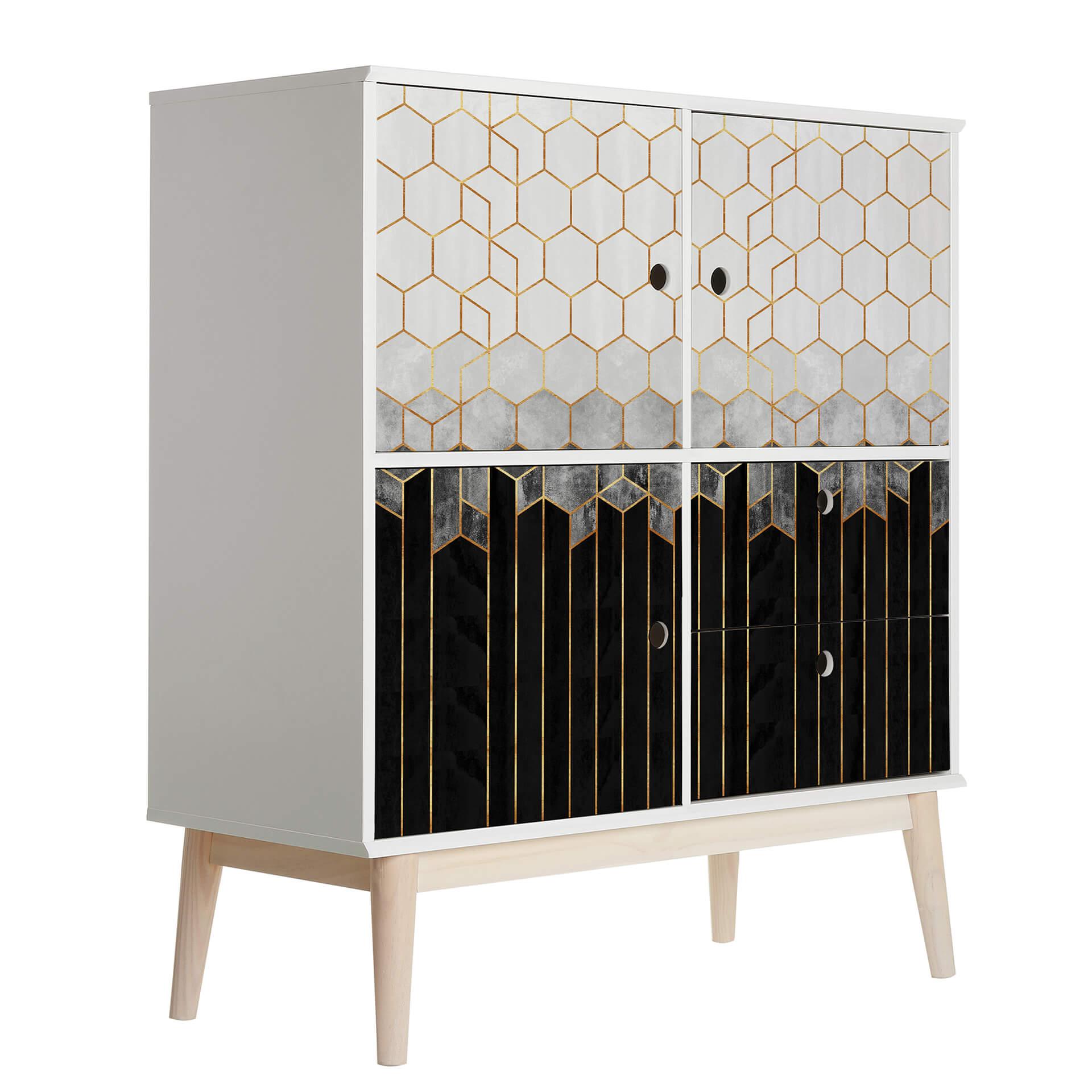Vinilo adhesivo muebles Fredriksson - Hexágonos: Negro y gris
