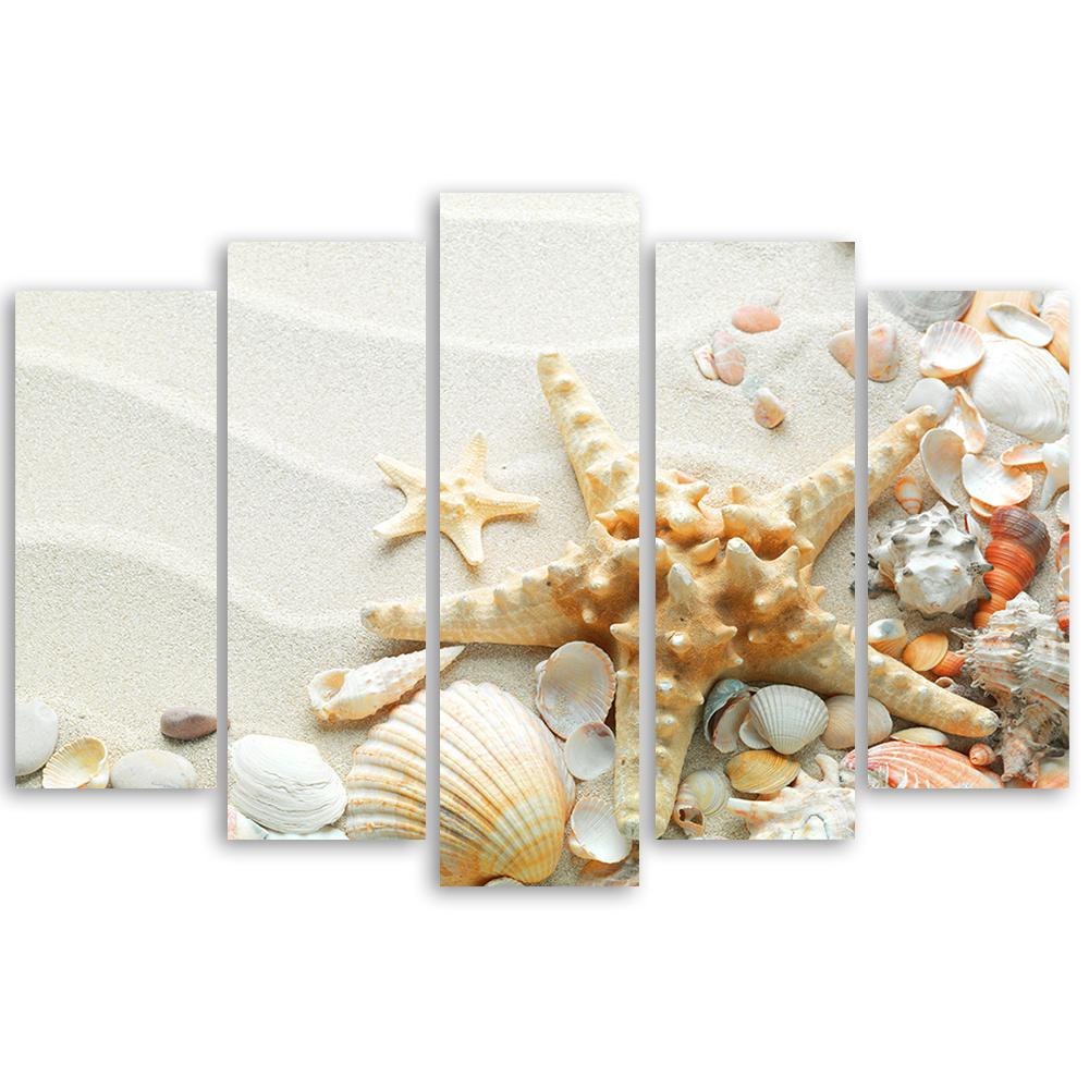 5-delige canvas print Schelpen Strand Zand Beige