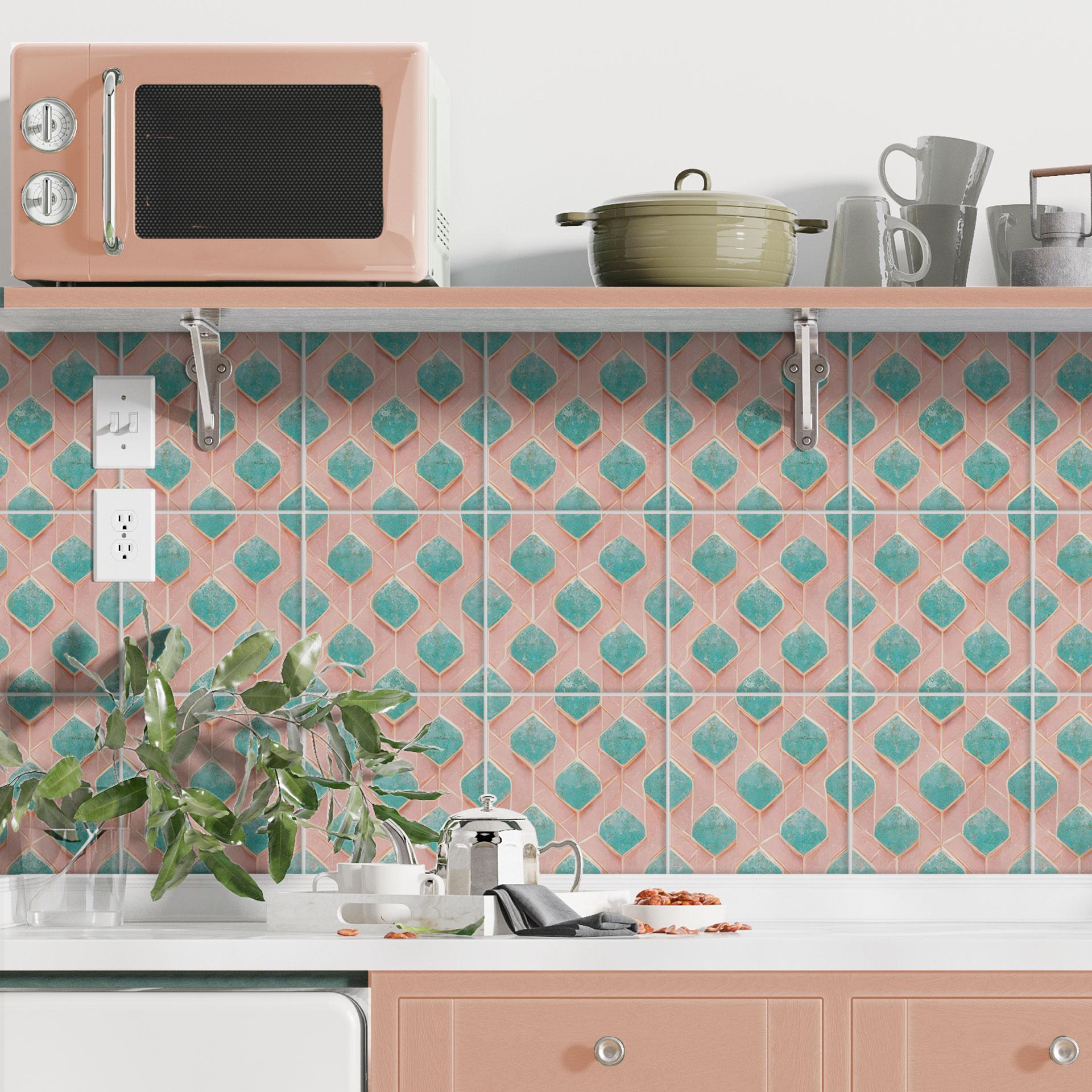 Azulejos Adhesivos rombos turquesa rosa - Treechild - lote de 12