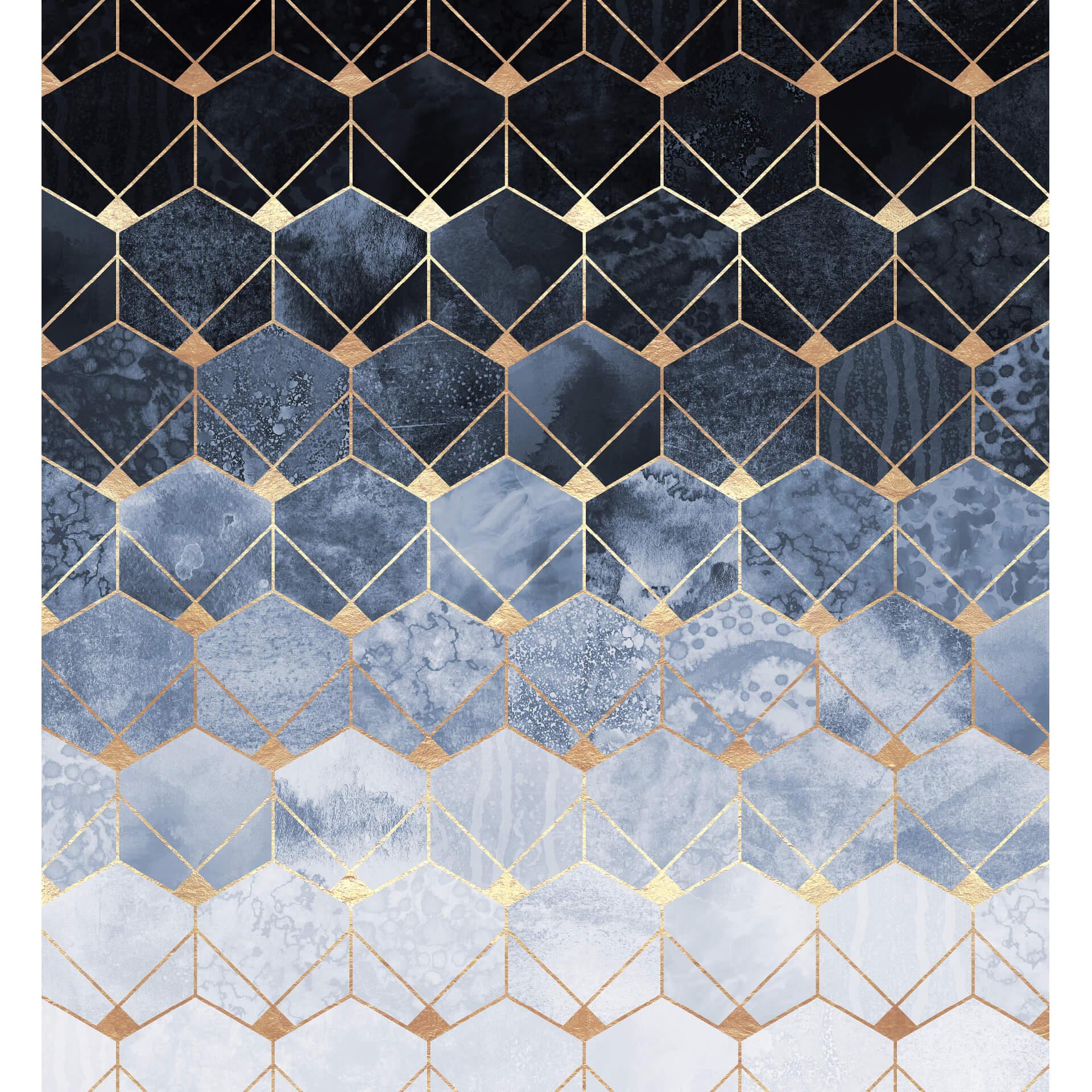 Fotobehang Fredriksson - Hexagons - Blue & Gold