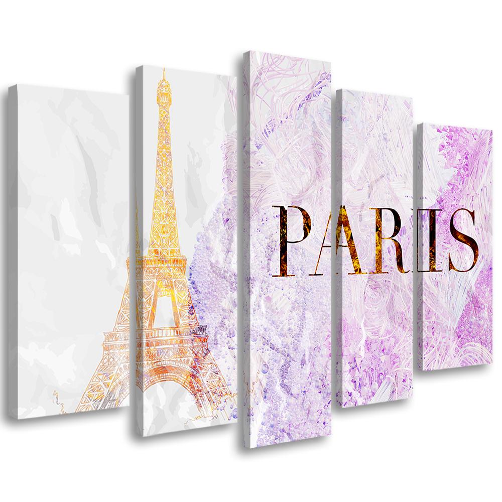 Lærred print 5 styk, Paris Eiffel Tower Glamour