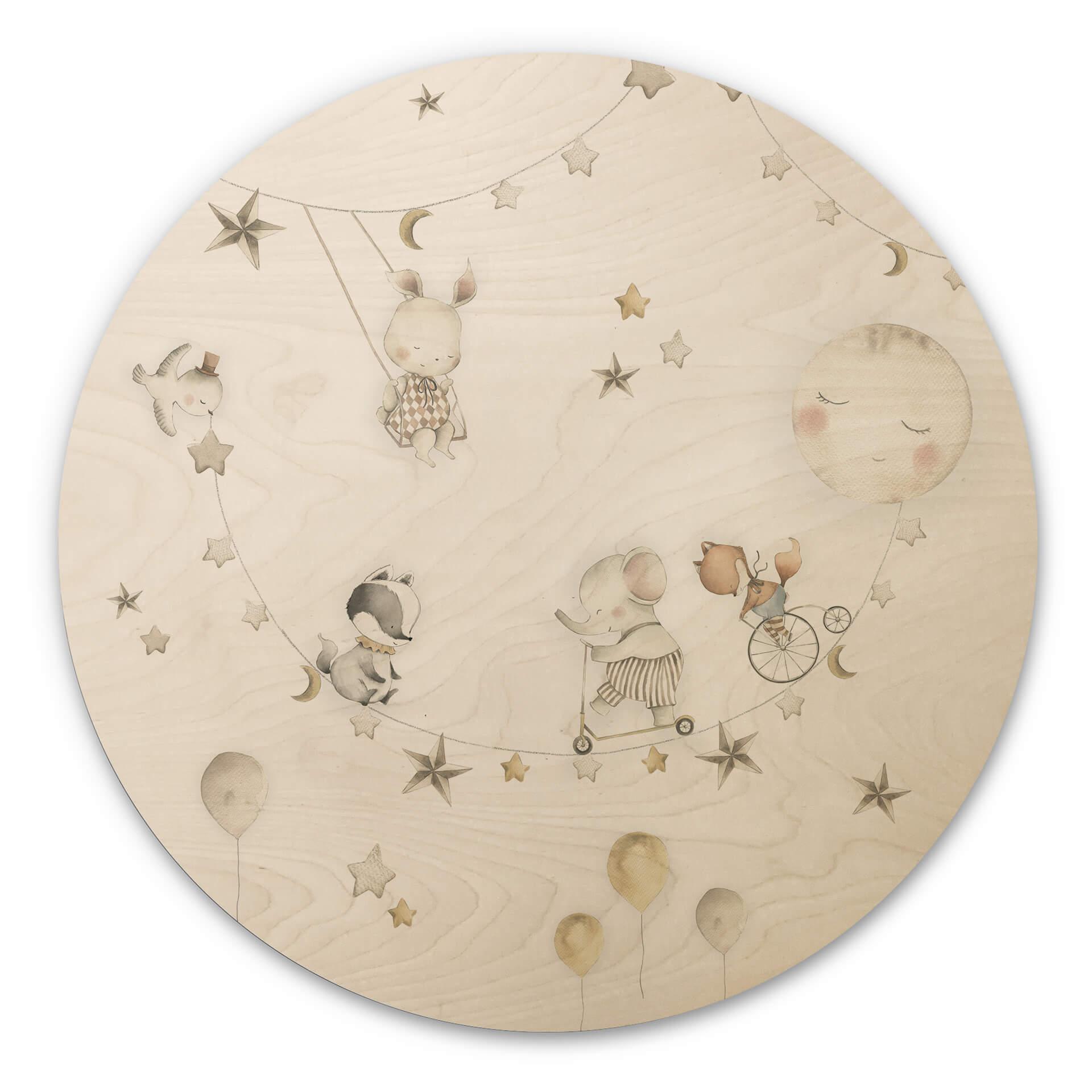Væg cirkel træ Oliver Robins - Sweet Animals and Stars