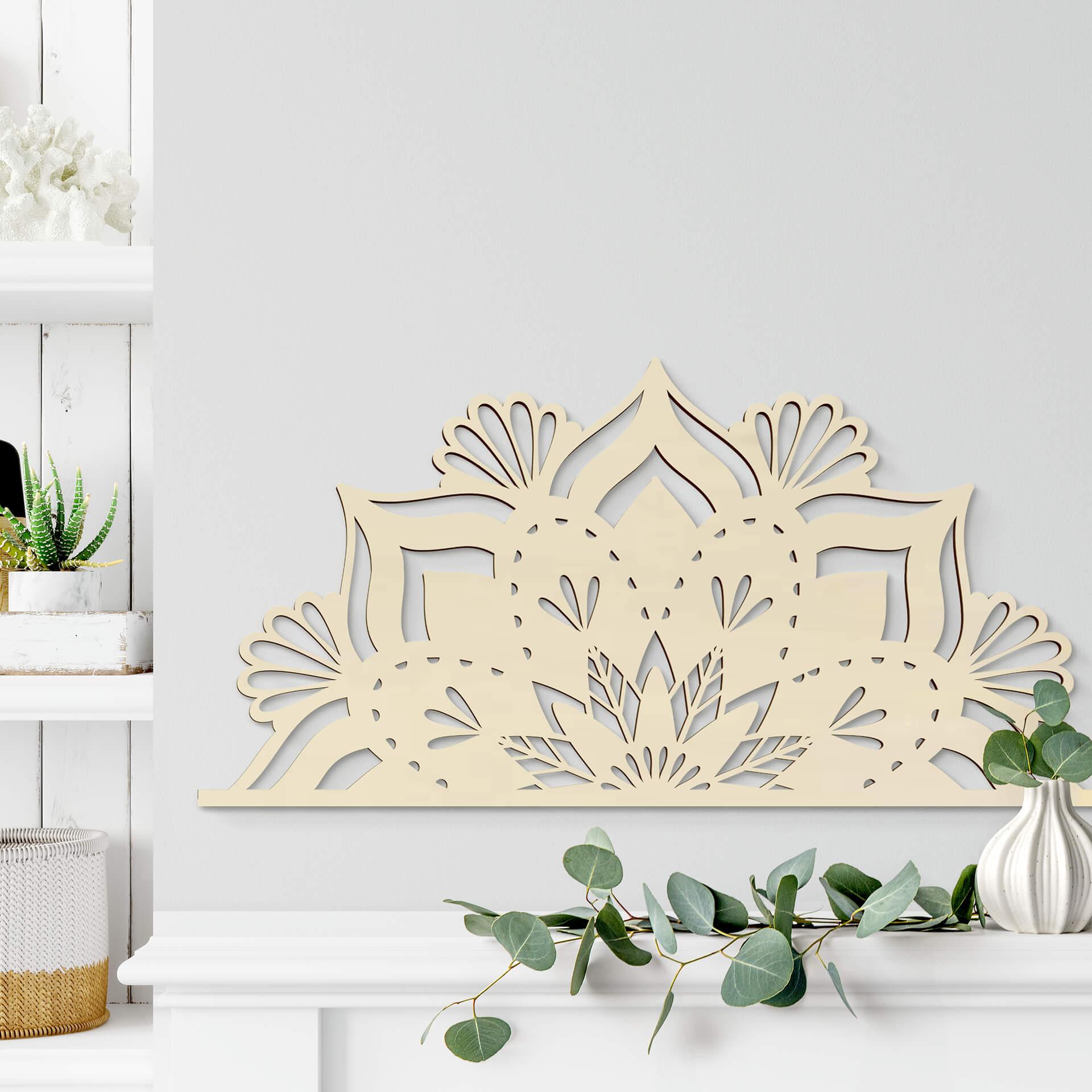 Décoration murale en bois placage de peuplier - Demi mandala fleuri