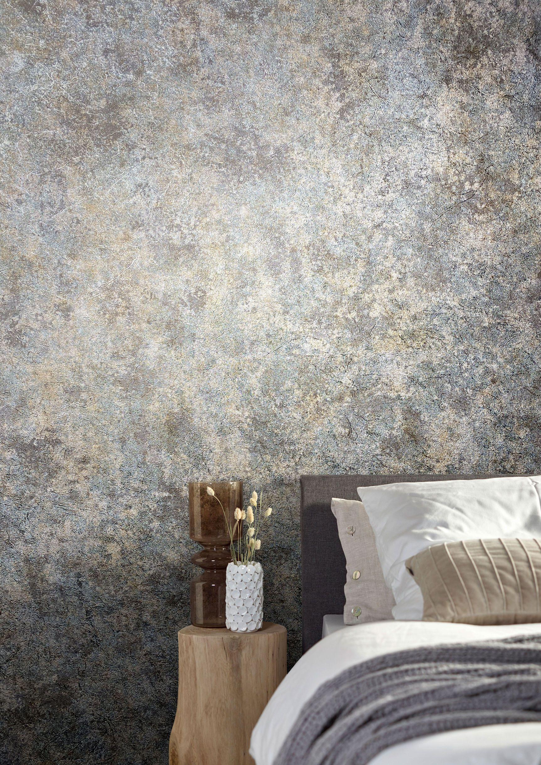 Structuurbehang, vliesbehang Natural Opulence grijs, groen