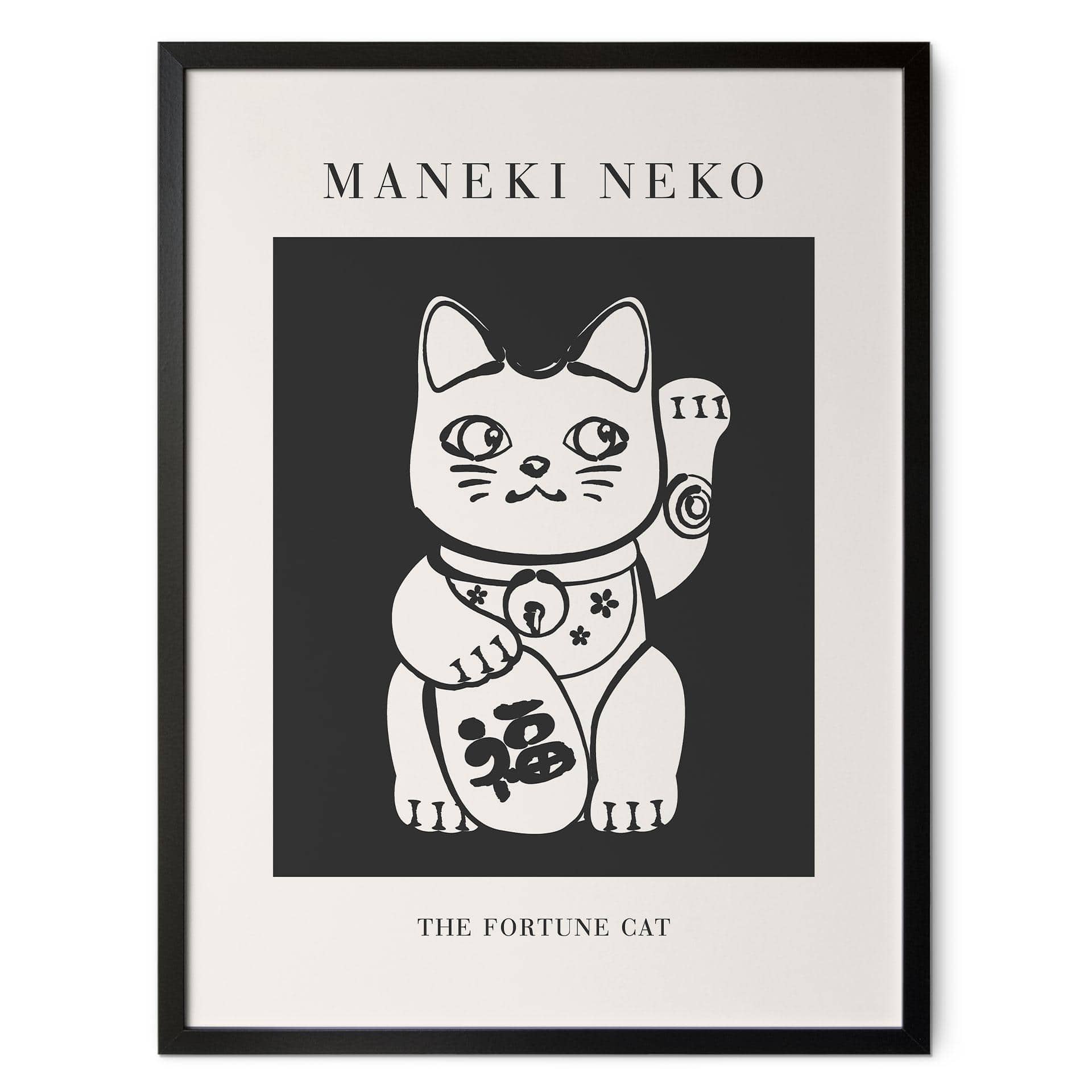 Sort-hvid plakat Maneki Neko - Den heldige kat - KsanaKalpa