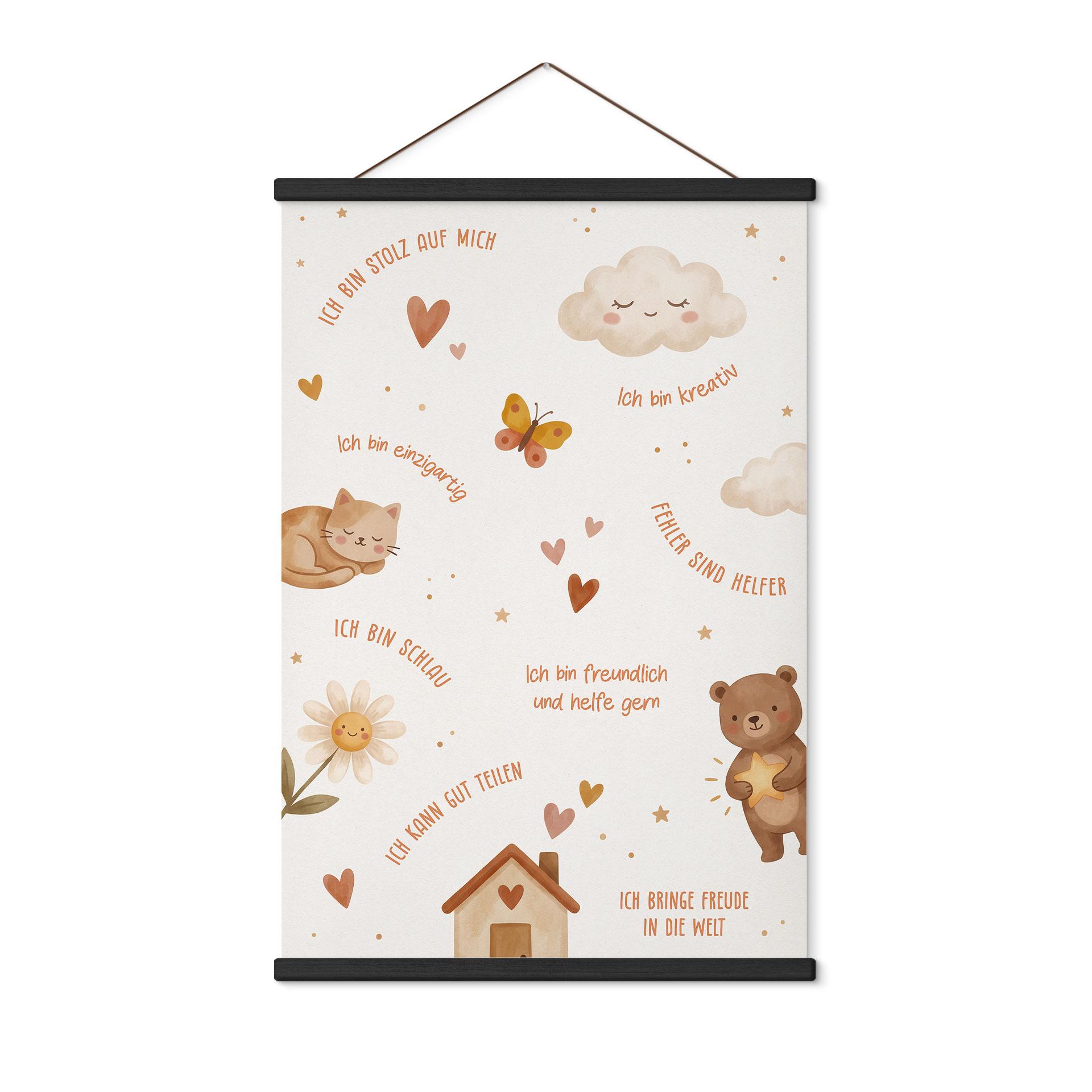 Stoffbild - Affirmationen Happy für das Kinderzimmer